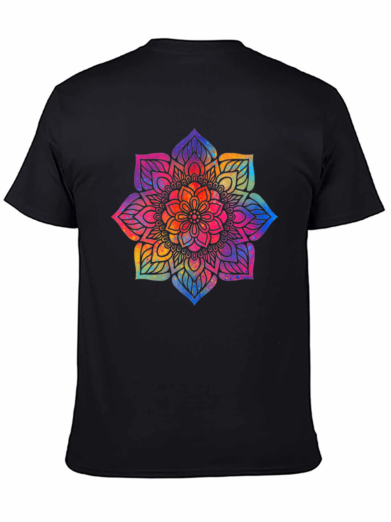 Black Vibrant Mandala Graphic Tee - Black Cotton Comfort view 4