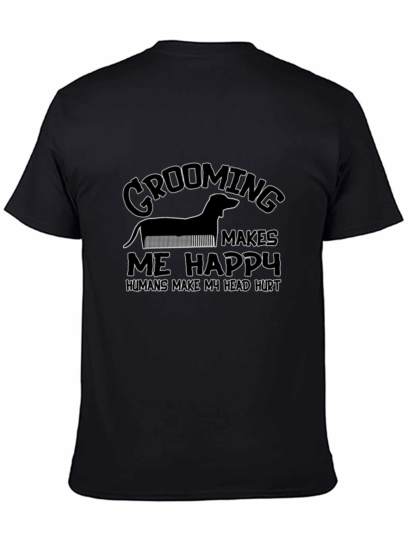Black Grooming Makes Me Happy Black T-Shirt view 4
