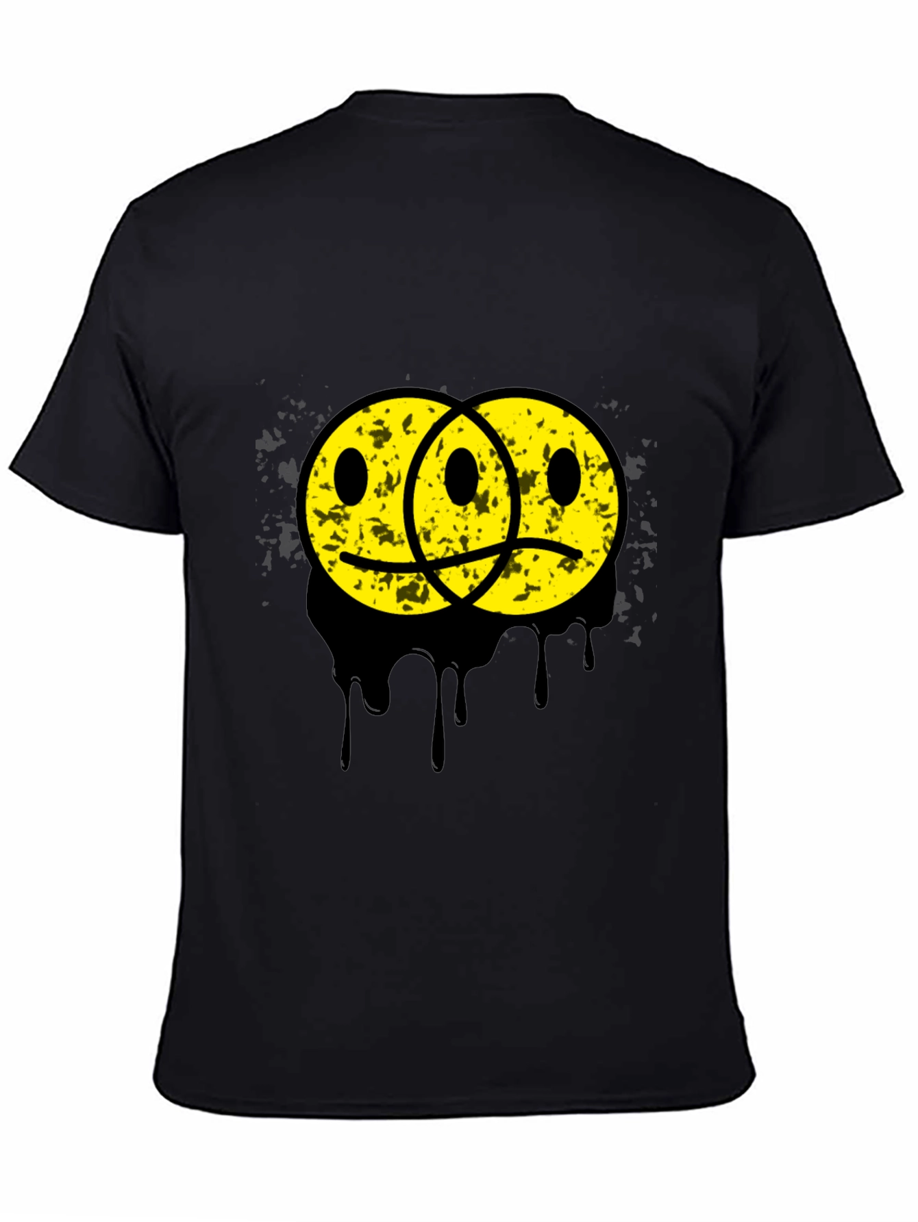 Black Sad Happy Face Graphic Tee - Unisex Black T-Shirt view 4