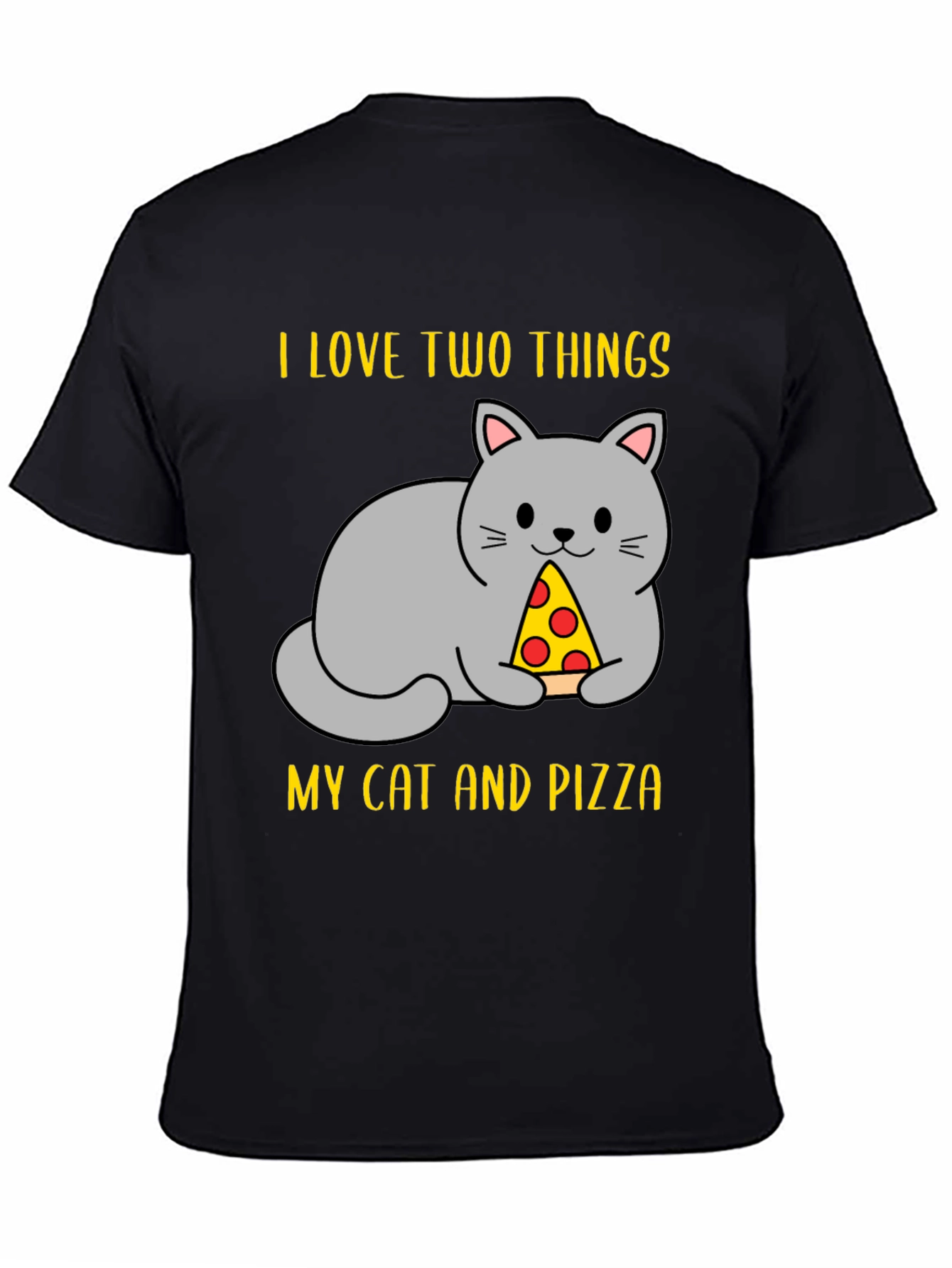 Black Funny Cat & Pizza T-Shirt view 4