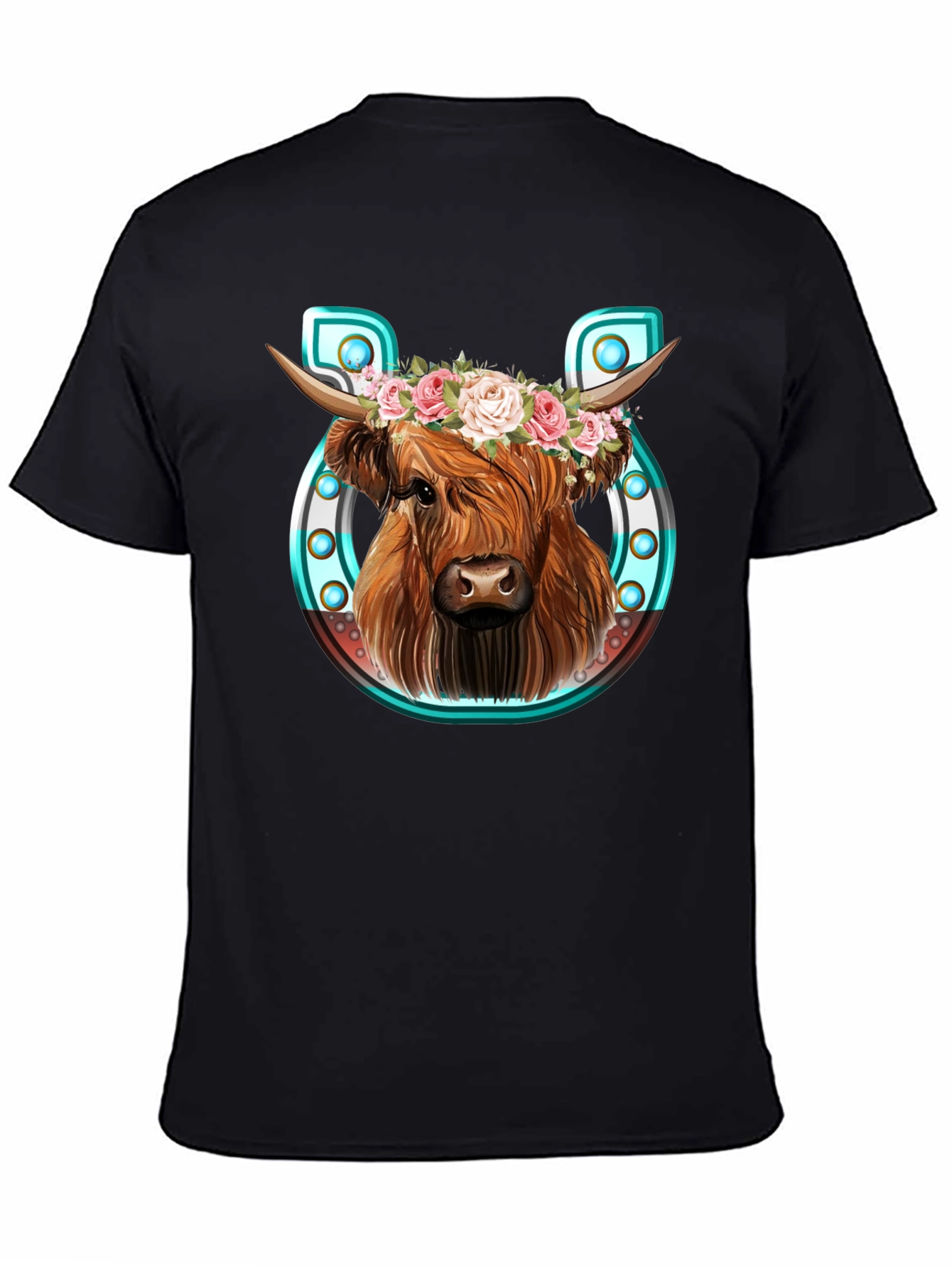 Black Highland Cow Flower Crown Graphic Tee view 4