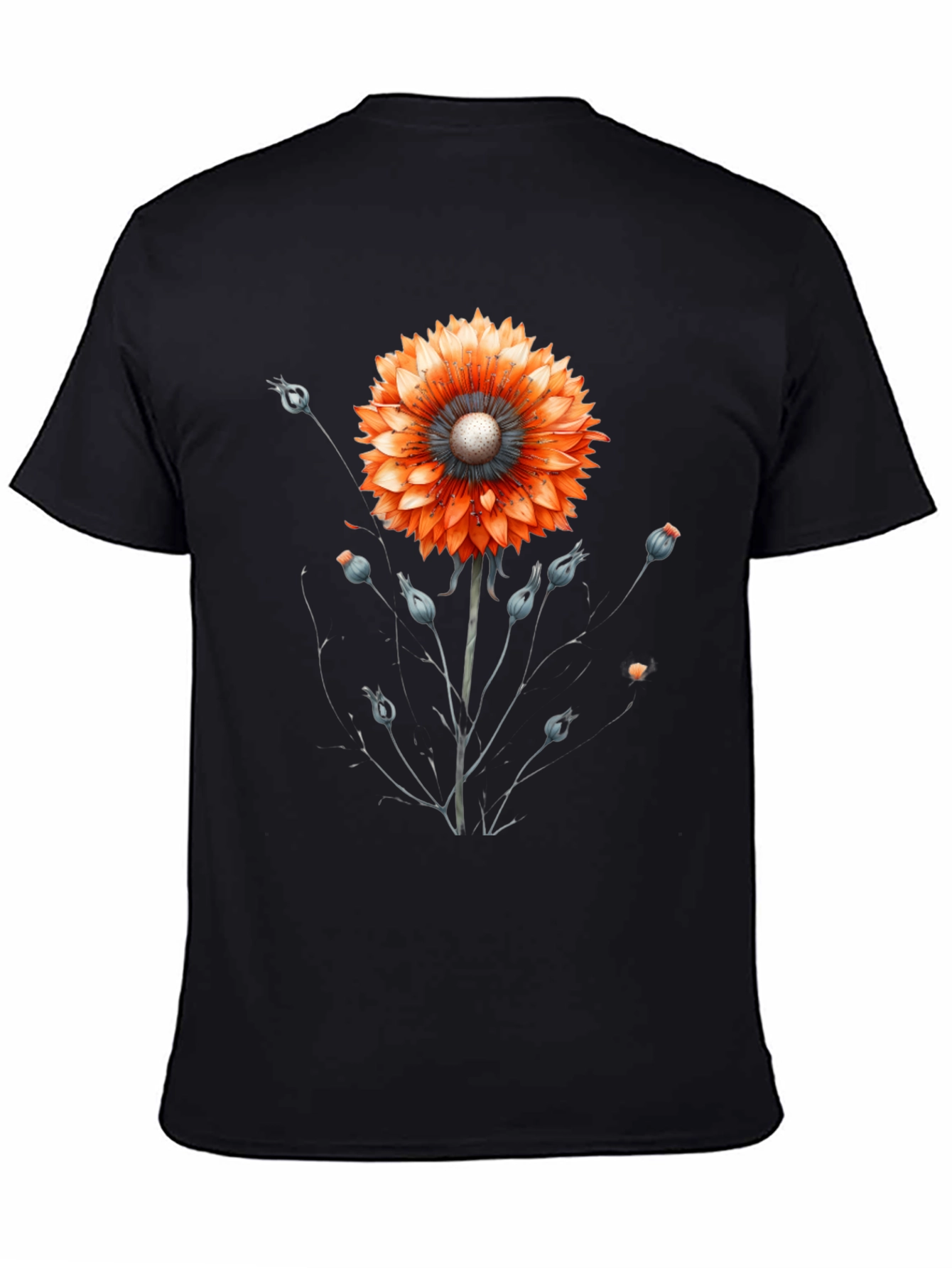Black Floral Graphic Tee - Orange Bloom on Black view 4