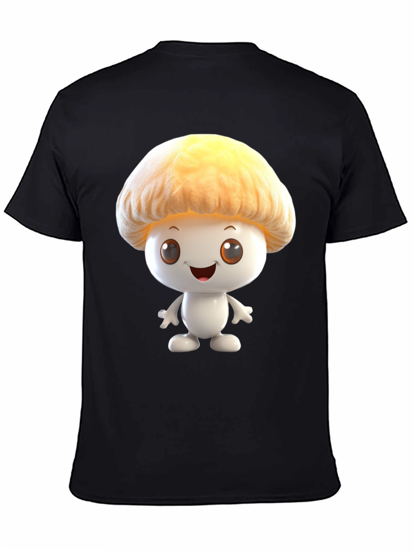 Black Mushroom Cartoon Graphic Tee - Black Cotton Blend Shirt view 4