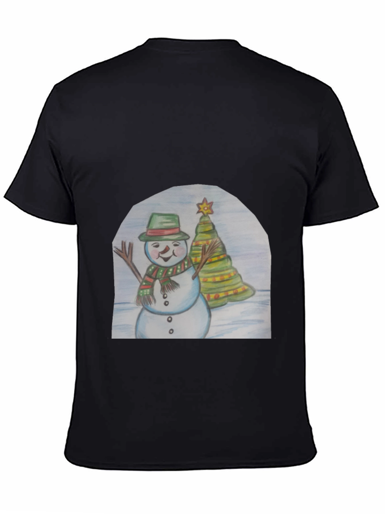 Black Festive Snowman & Christmas Tree T-Shirt view 4