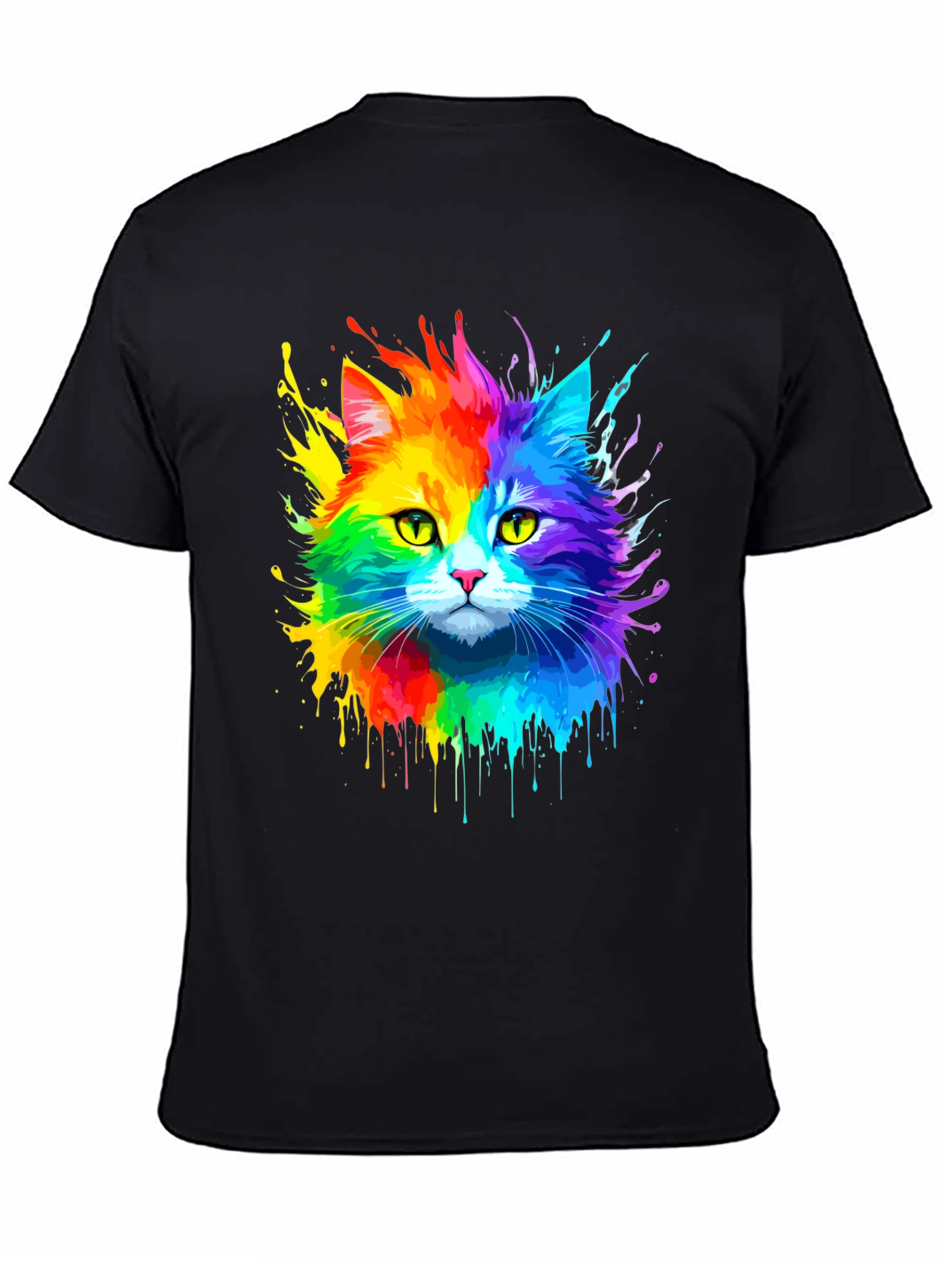 Black Rainbow Cat Graphic Tee - Vibrant Design view 4