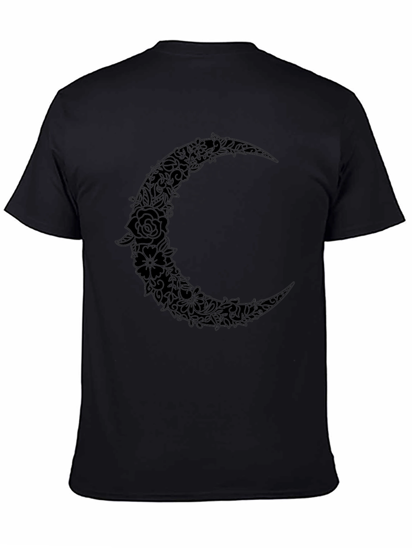 Black Floral Crescent Moon Graphic Black T-Shirt view 4