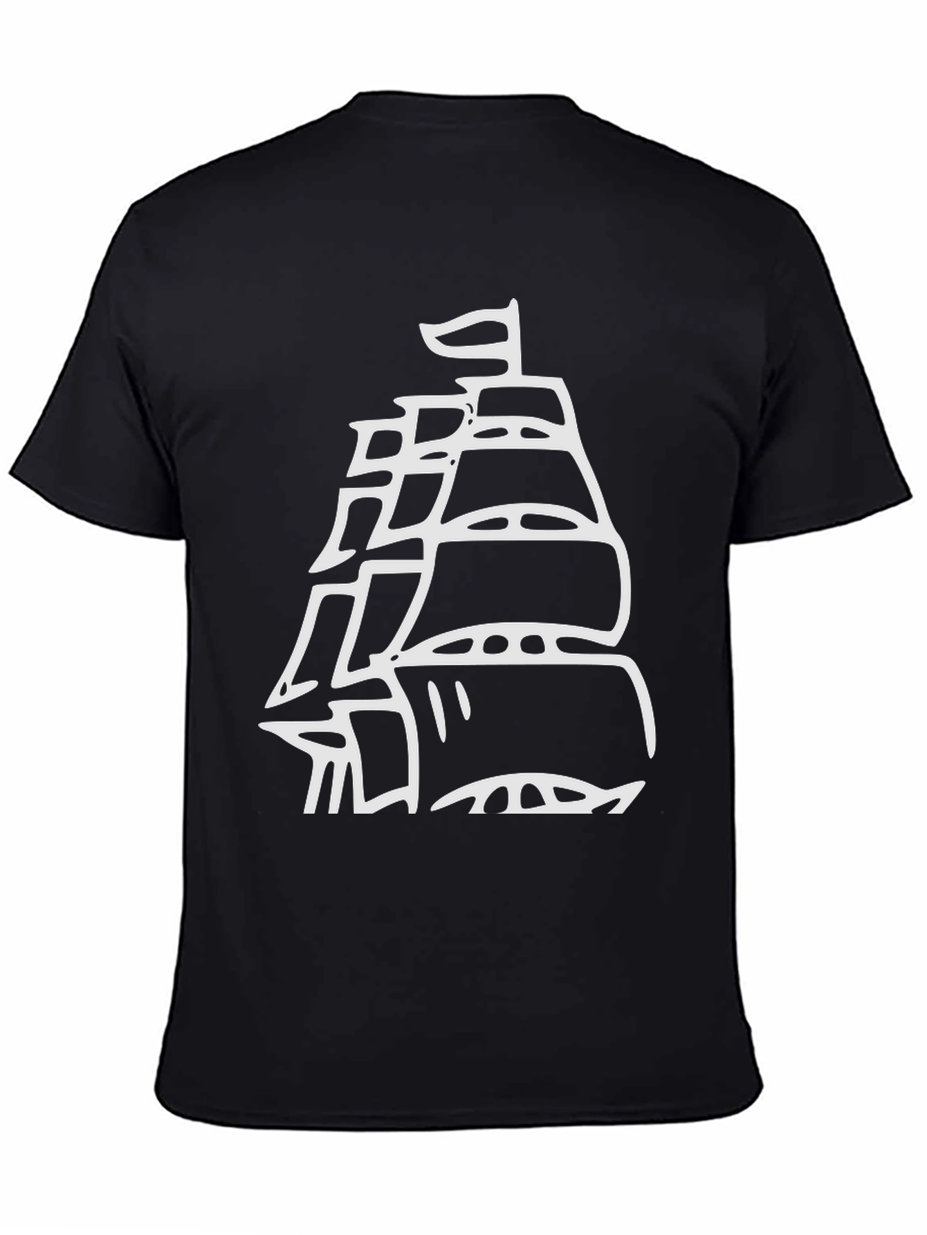 Black Black T-Shirt with White Ship Graphic view 4