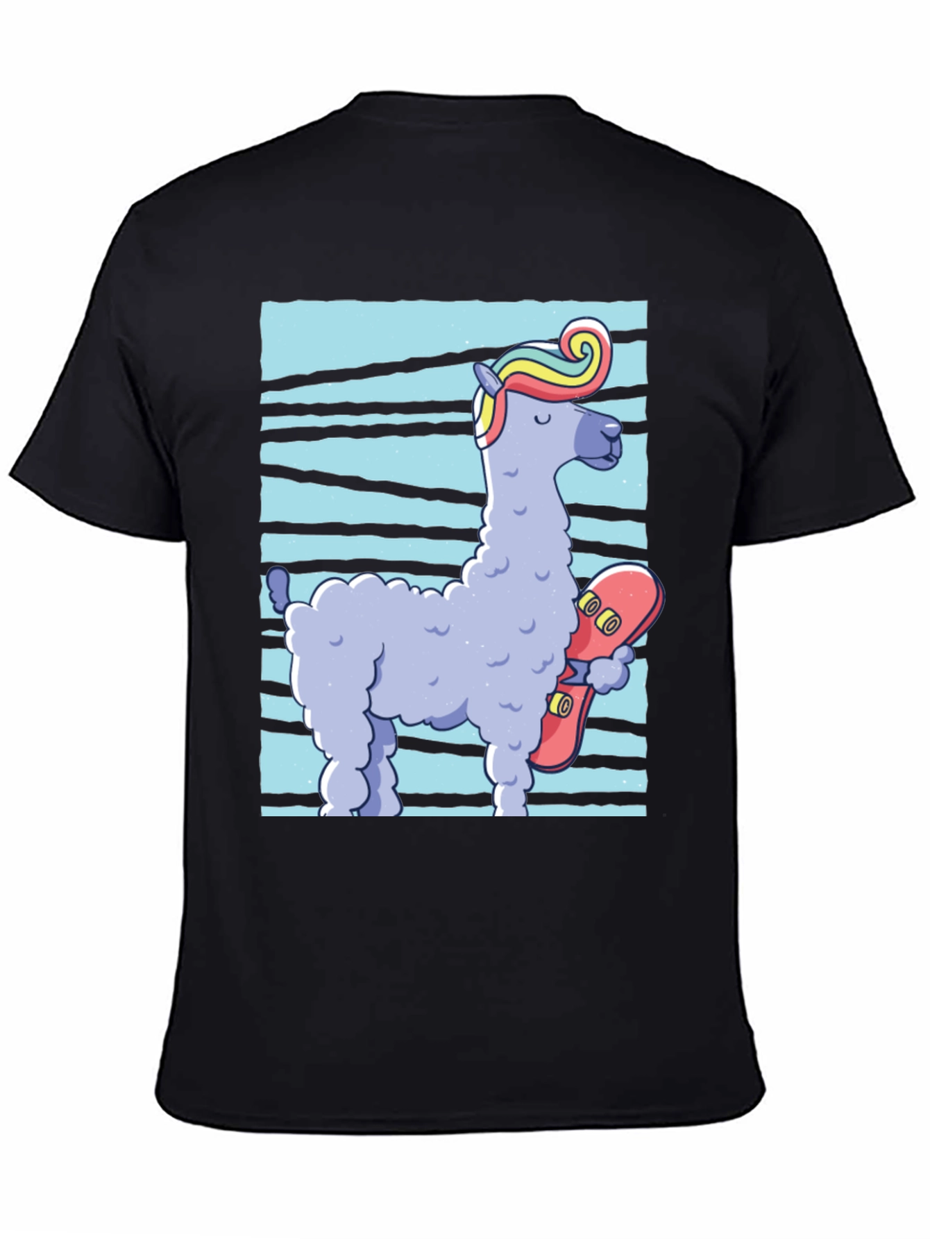 Black Llama Skateboarder Graphic Tee - Black Cotton Blend view 4