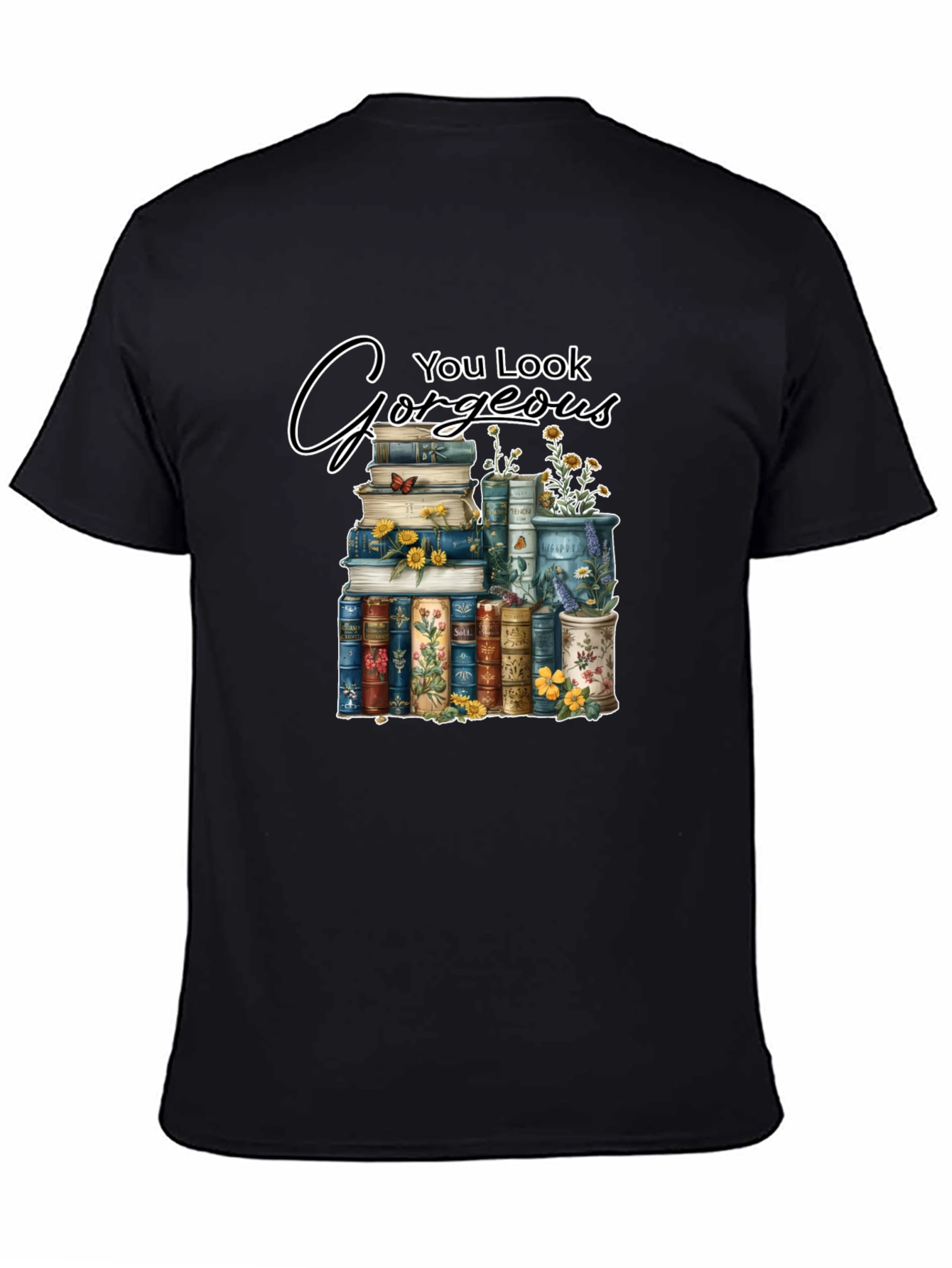 Black Gorgeous Book Stack T-Shirt view 4
