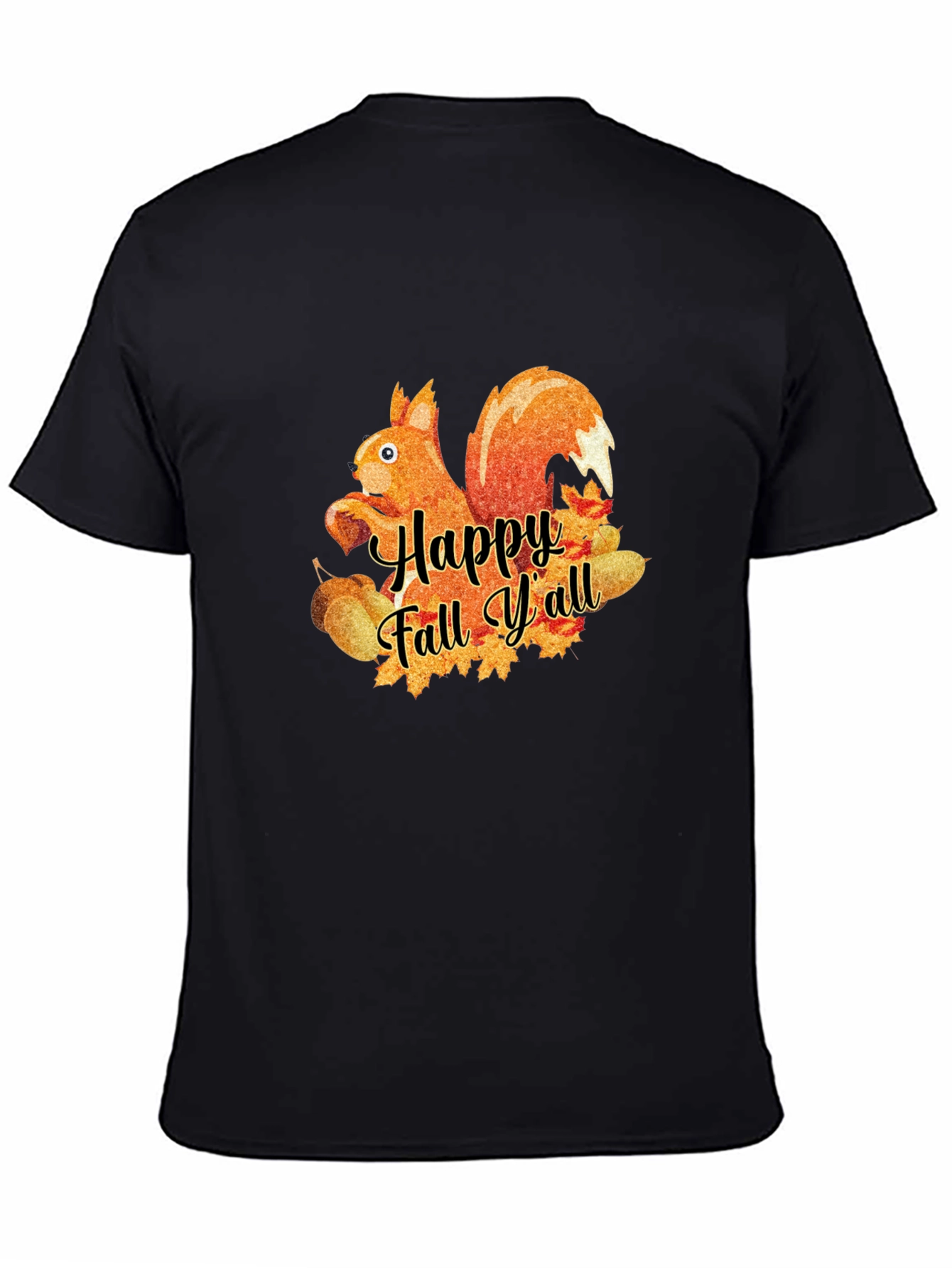 Black Happy Fall Y'all Squirrel T-Shirt view 4