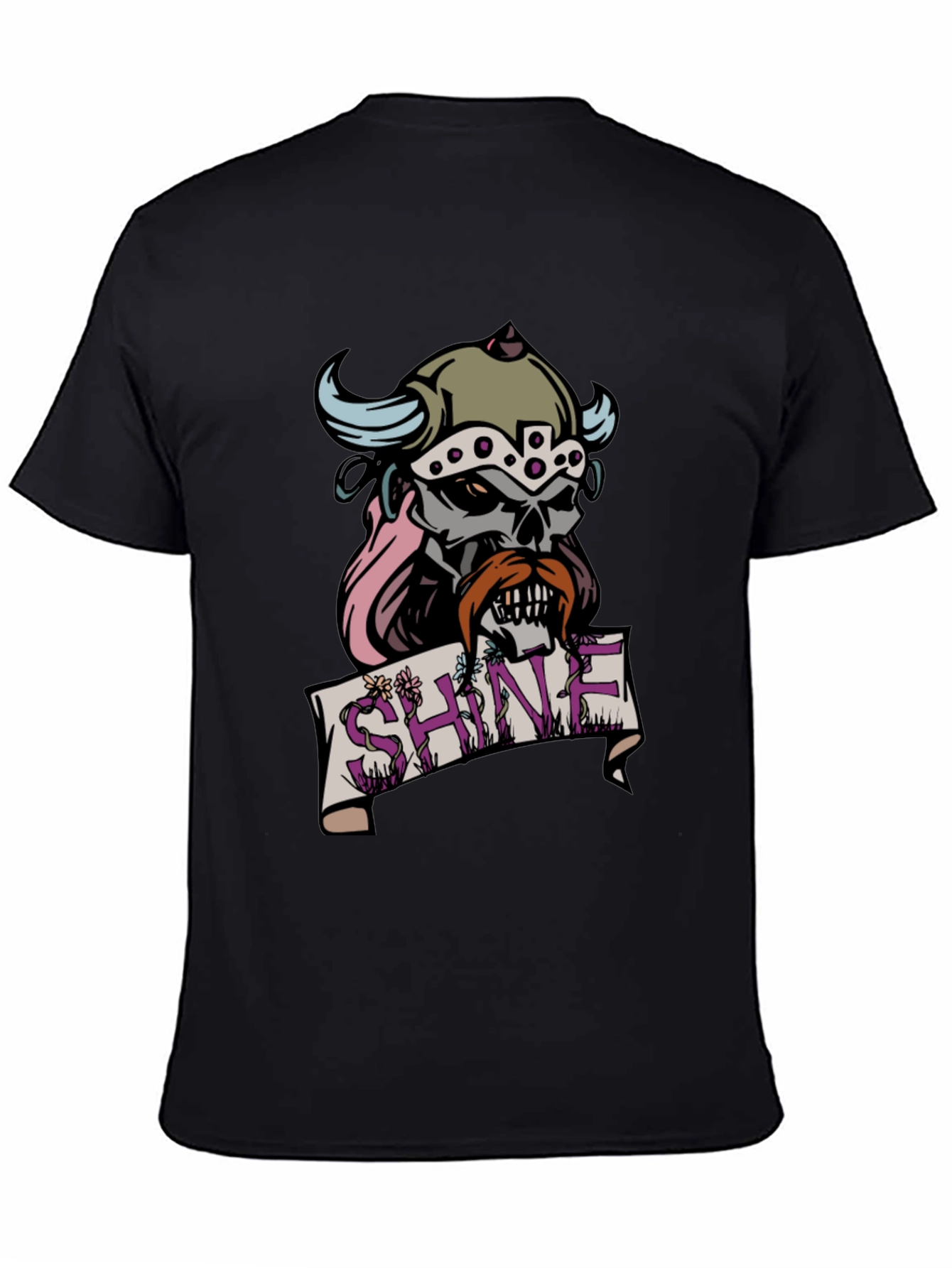 Black Viking Skull Graphic Tee - Shine view 4