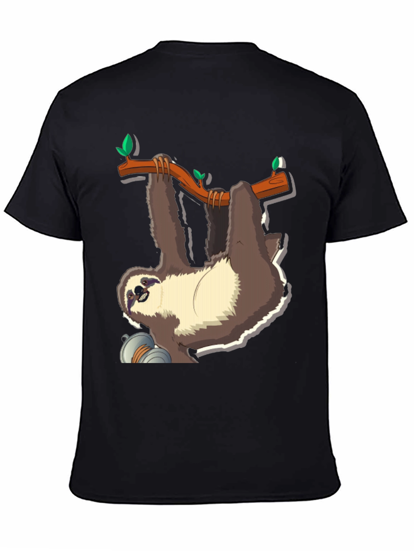 Black Sloth on Branch Graphic T-Shirt - Men's Black Tee view 4