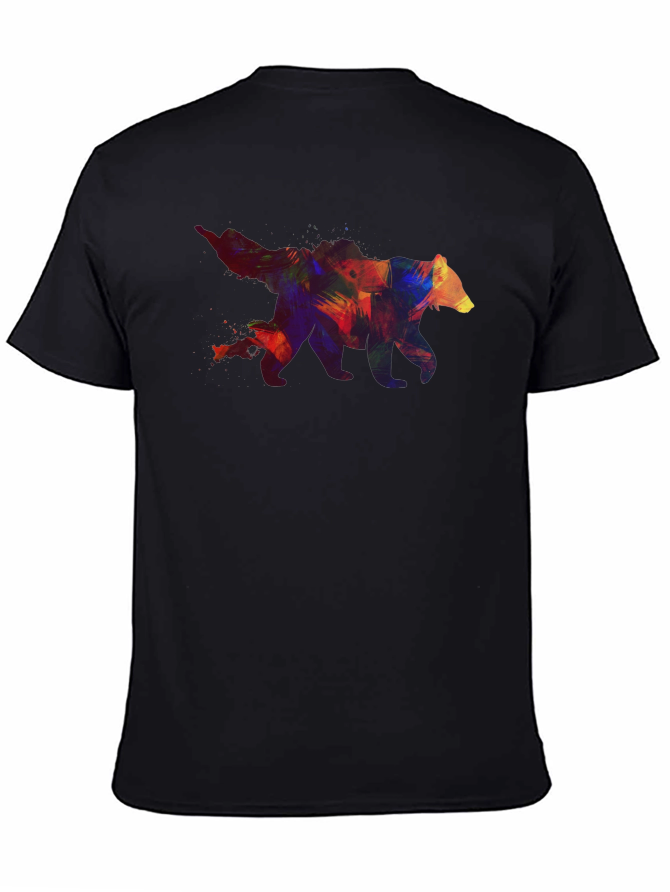 Black Colorful Bear Graphic Men's Black T-Shirt view 4