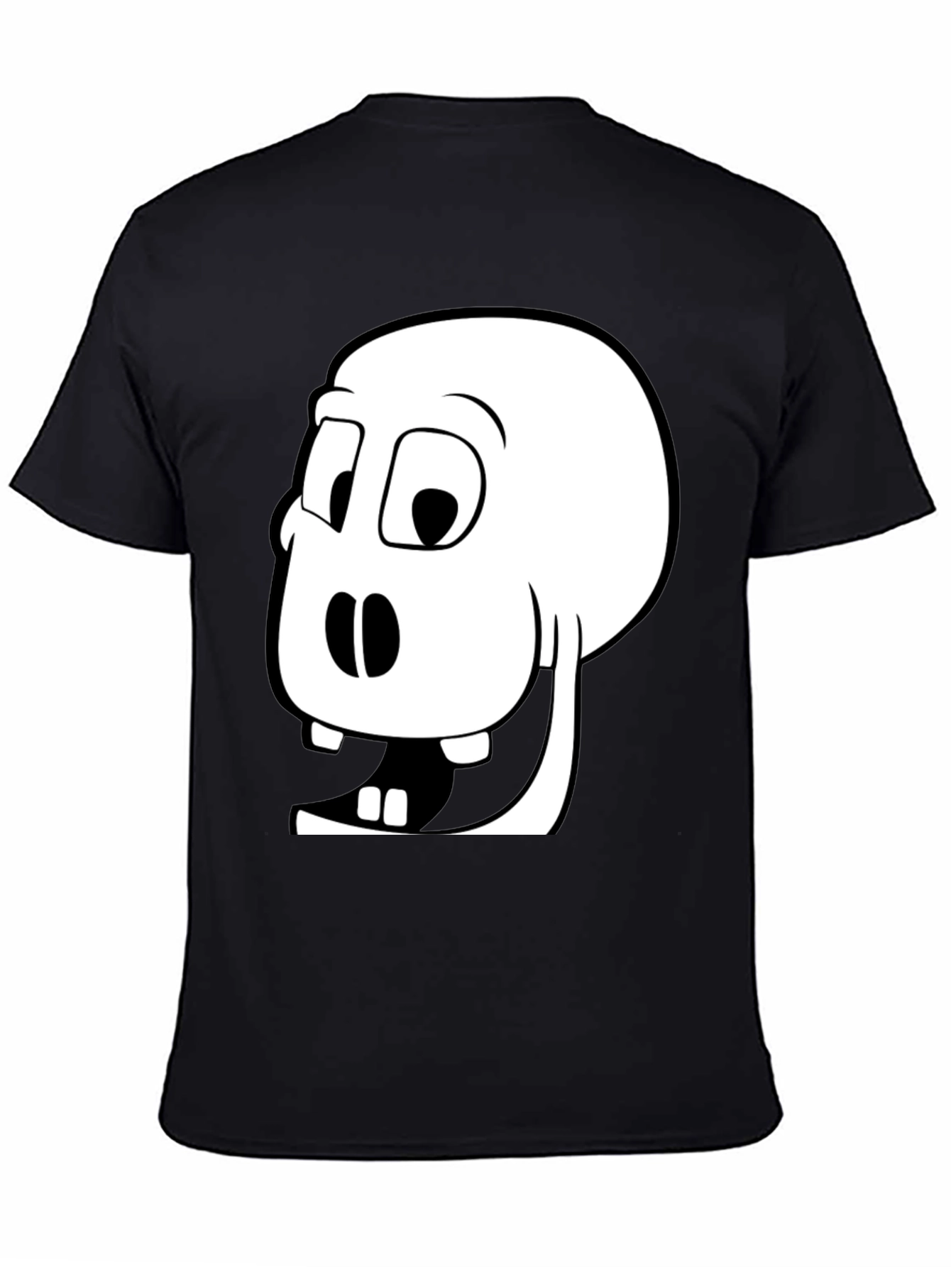 Black Funny Cartoon Skull Graphic Tee - Black Cotton Blend view 4