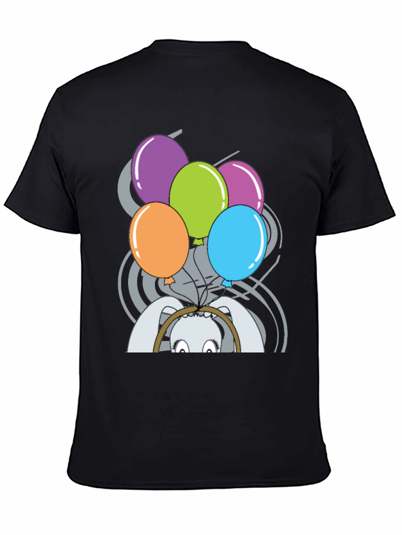 Black Funny Rabbit with Balloons T-Shirt view 4