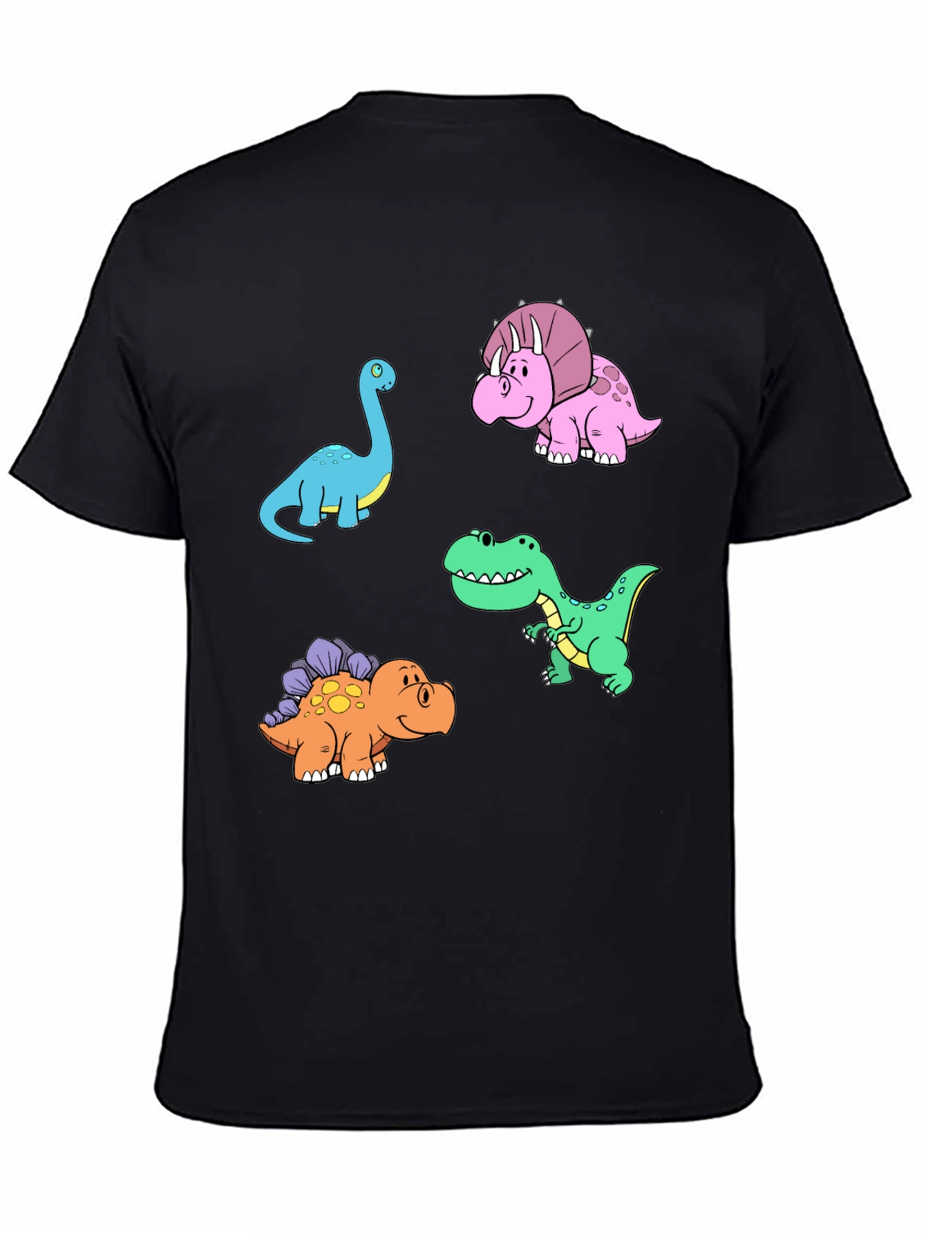 Black Dinosaur Cartoon Print Black T-Shirt view 4
