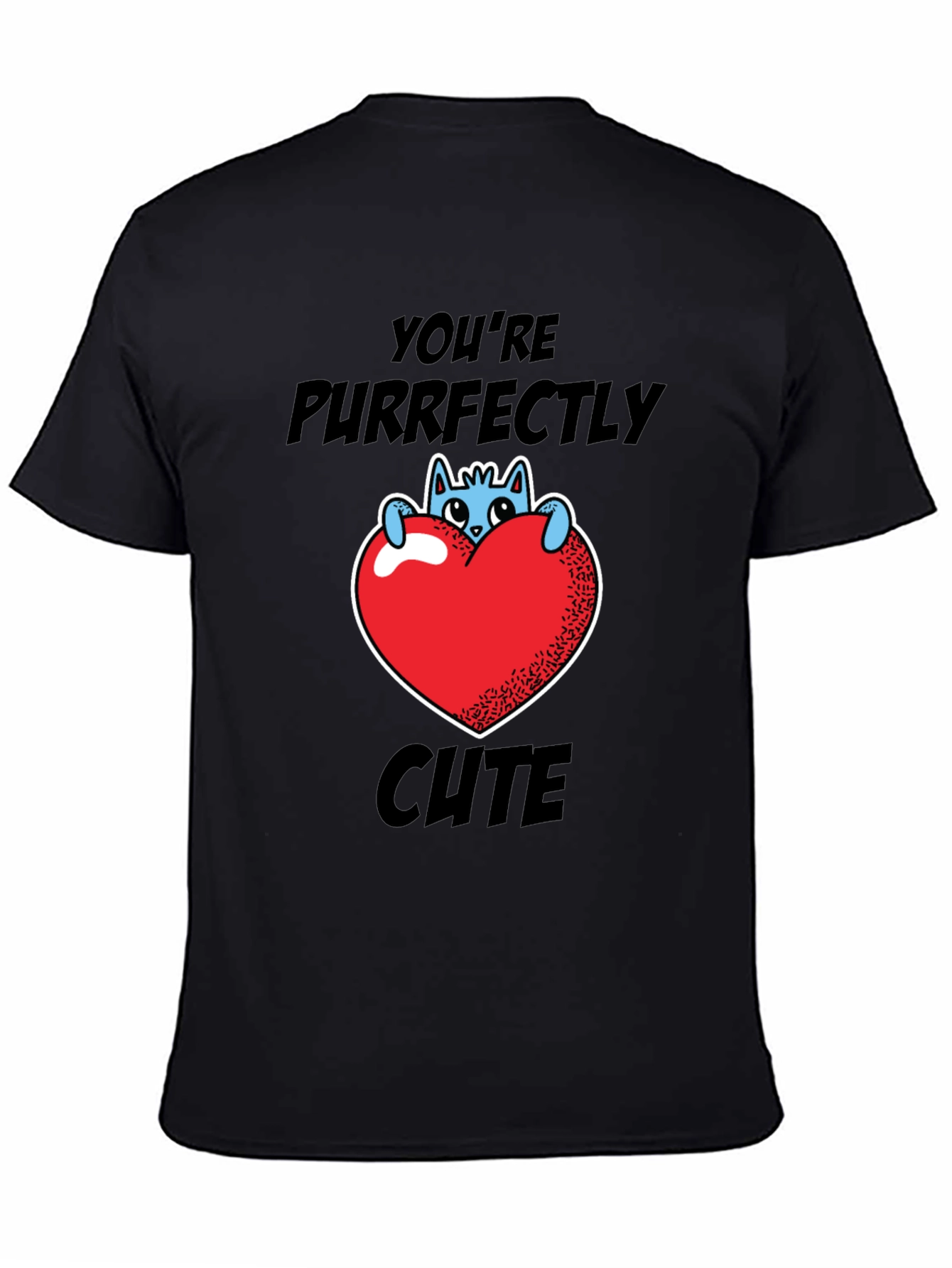 Black Purrfectly Cute Cat Heart Graphic T-Shirt view 4