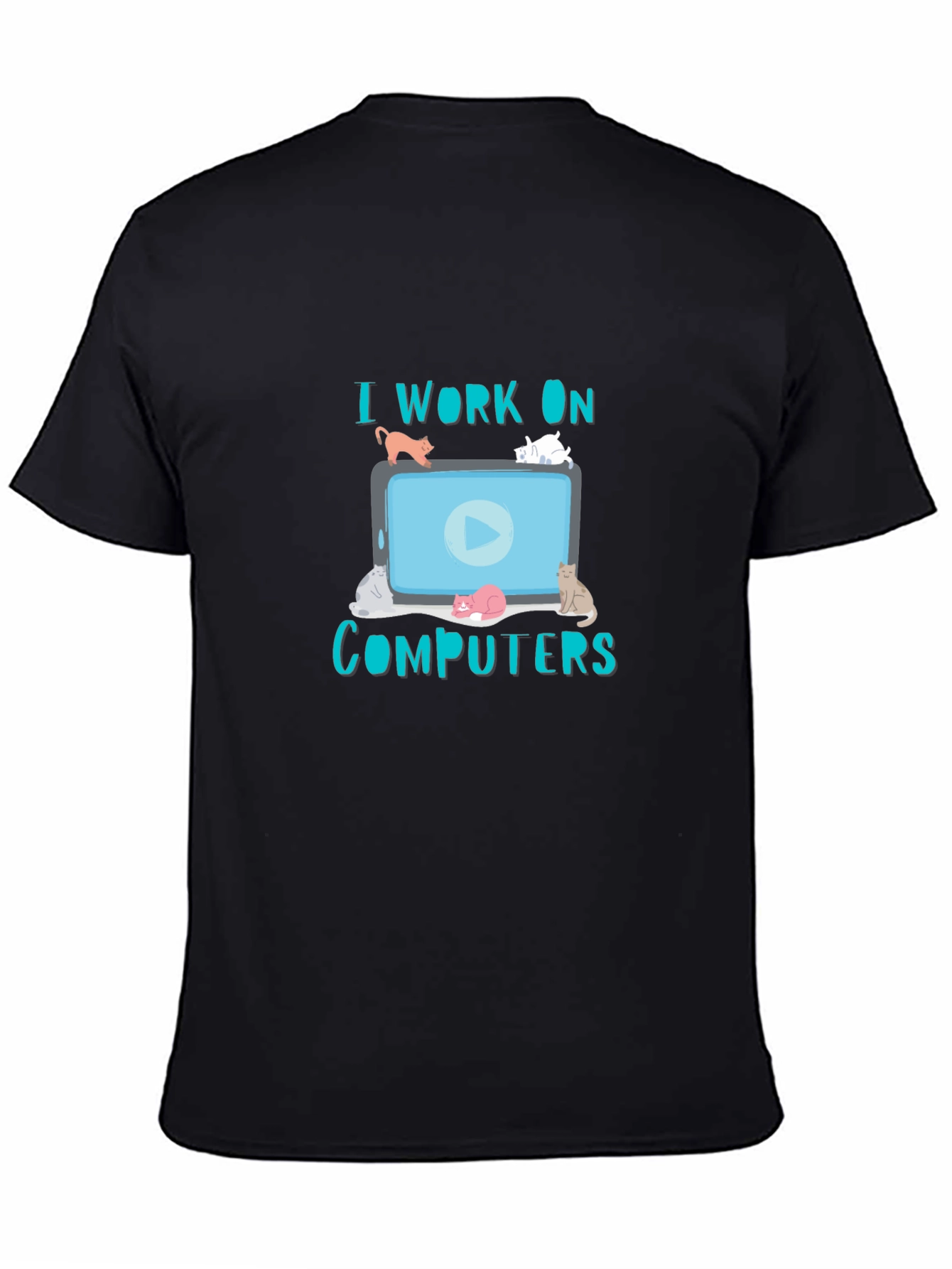 Black I Work On Computers Cat T-Shirt view 4