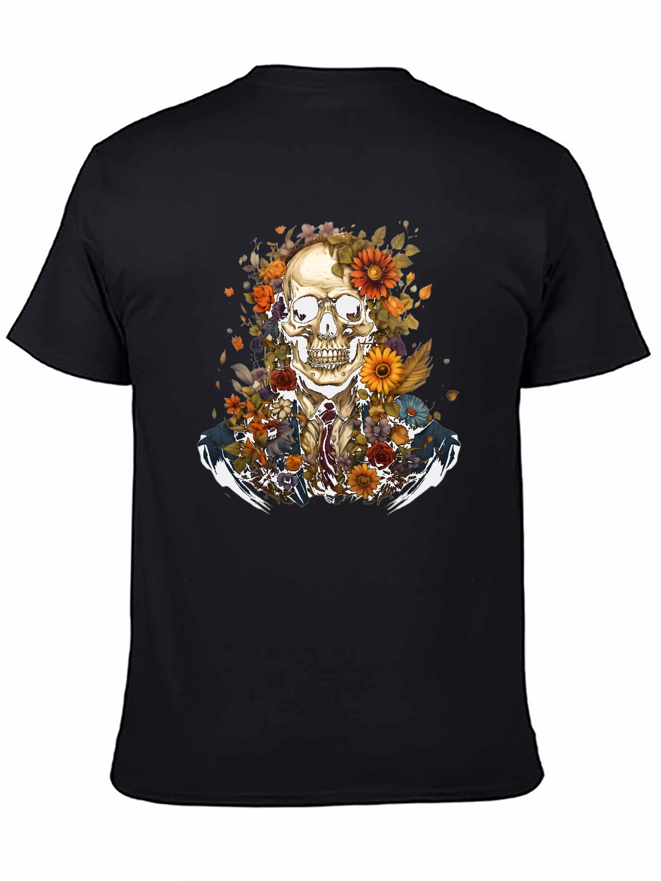 Black Floral Skull Graphic Tee - Stylish Menswear view 4