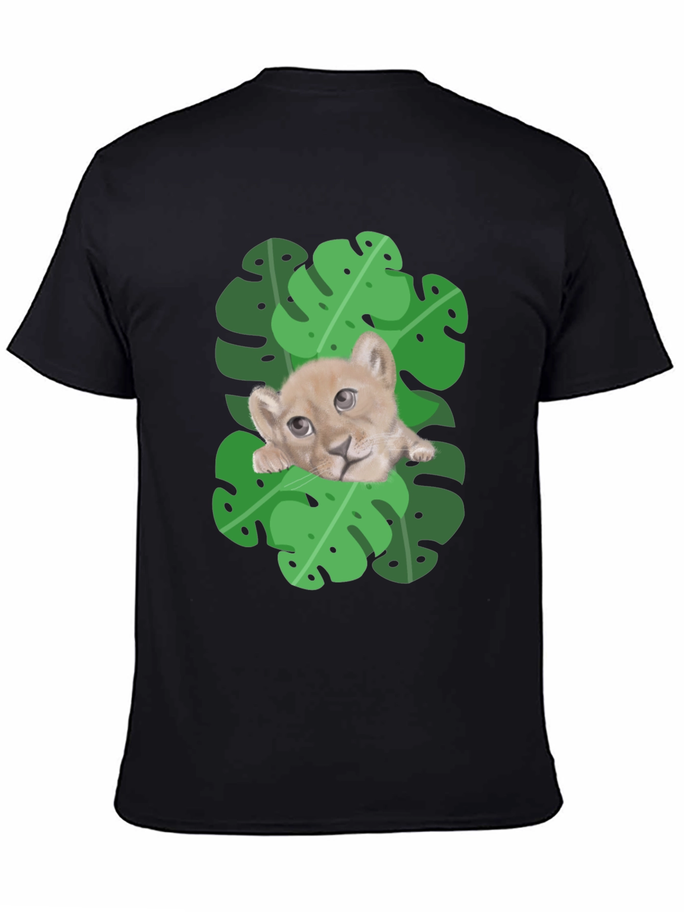 Black Lion Cub in Leaves Graphic T-Shirt - Black view 4