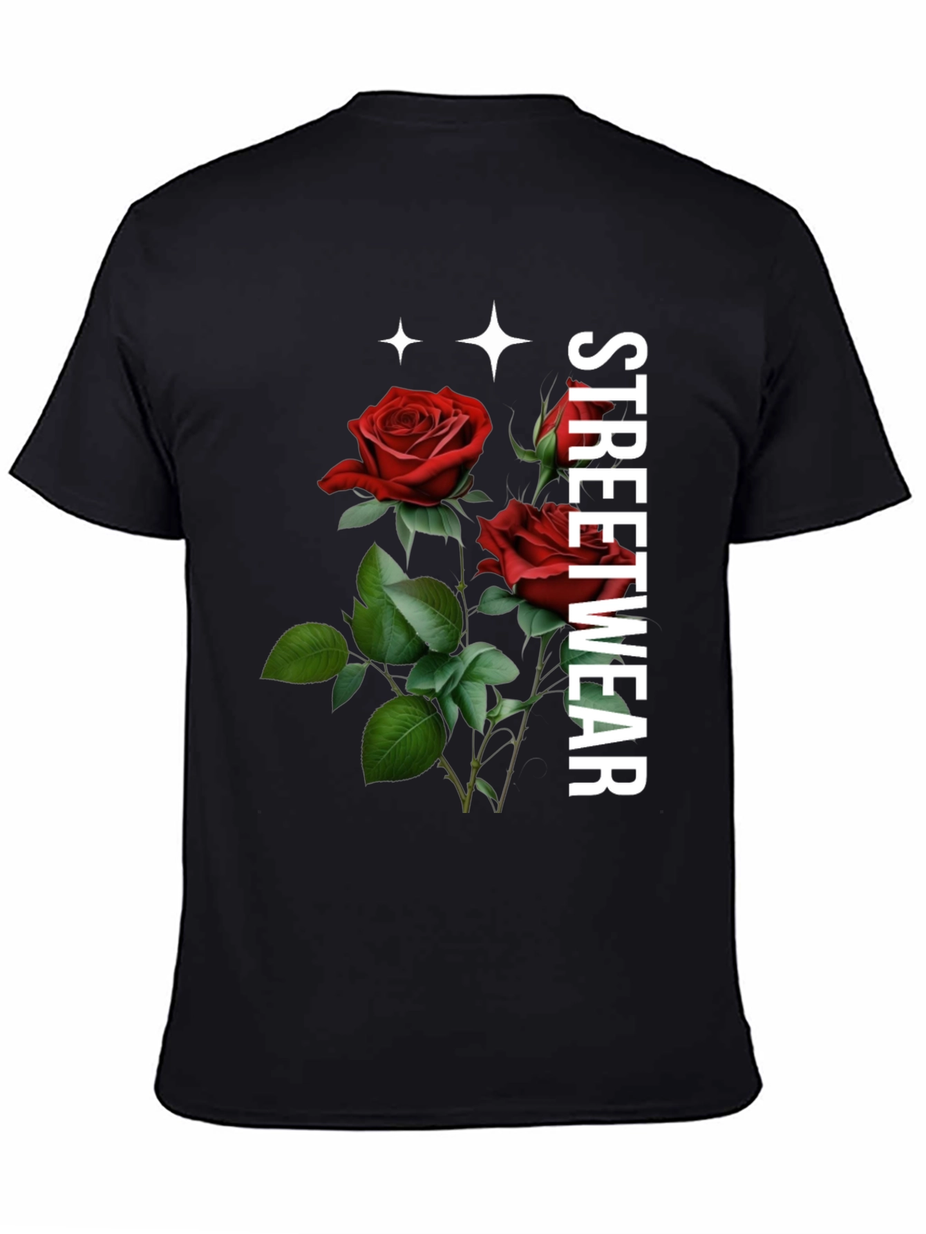 Black Streetwear Rose Graphic Tee - Classic Black view 4