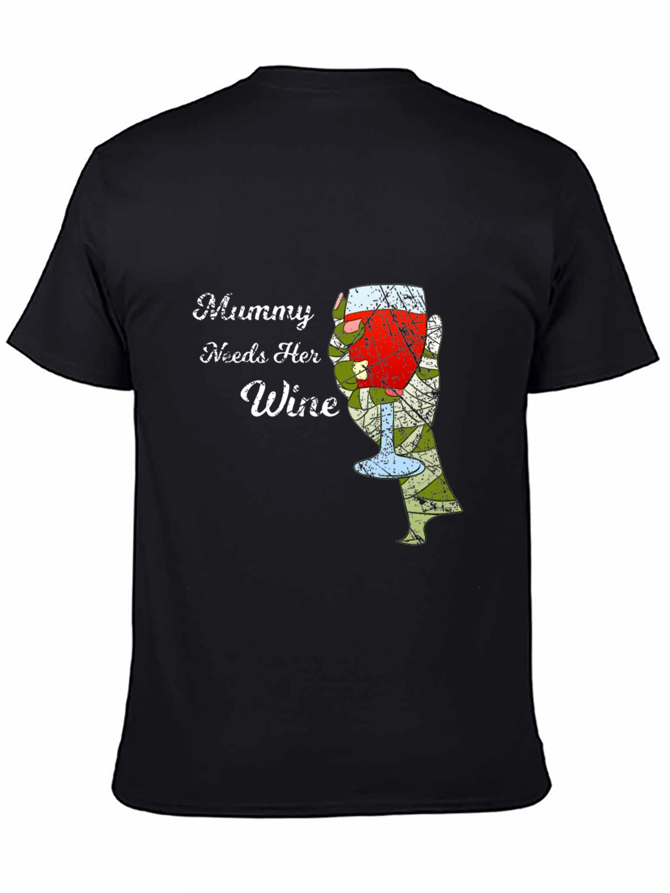Black Mummy Needs Wine Graphic Tee - Novelty T-Shirt view 4