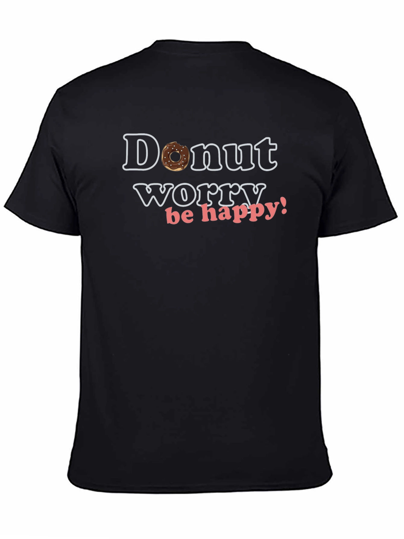 Black Donut Worry Be Happy T-Shirt - Funny Graphic Tee view 4