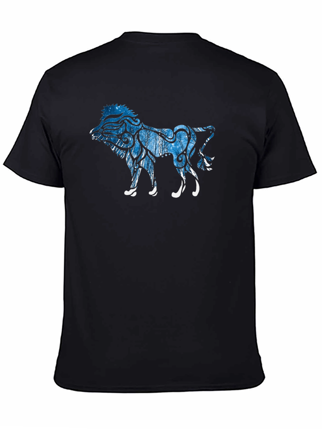 Black Artistic Lion Graphic Print Black T-Shirt view 4