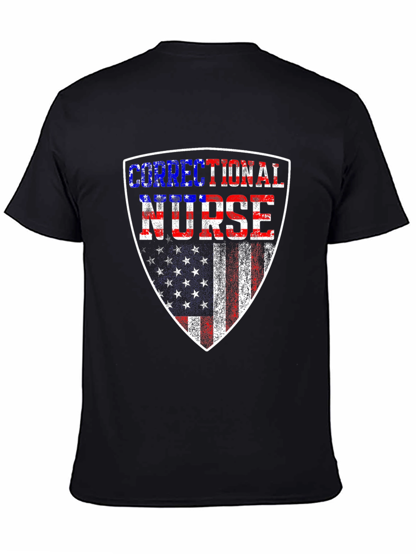 Black Correctional Nurse American Flag Shield T-Shirt view 4