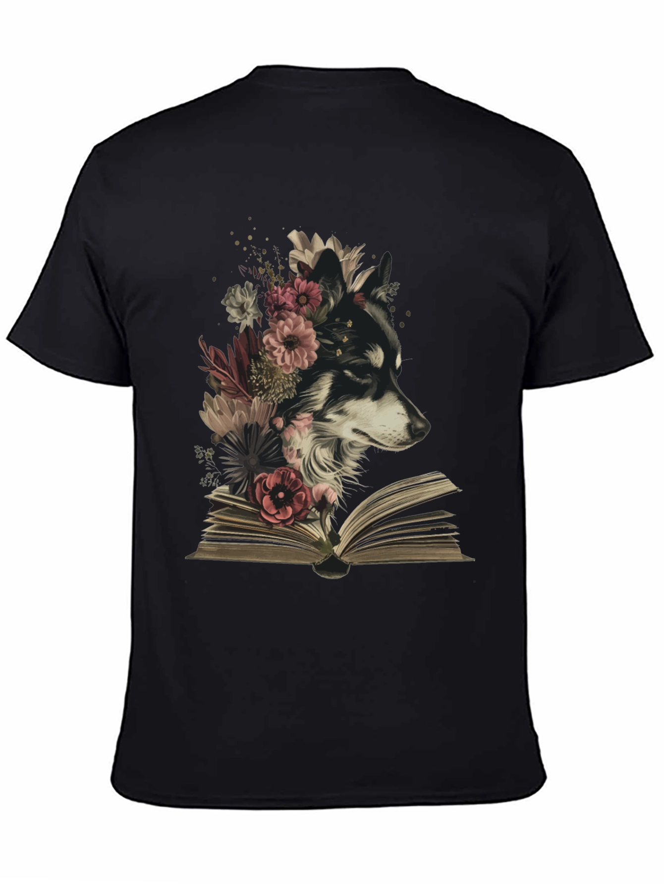 Black Floral Dog Book T-Shirt - Black view 4