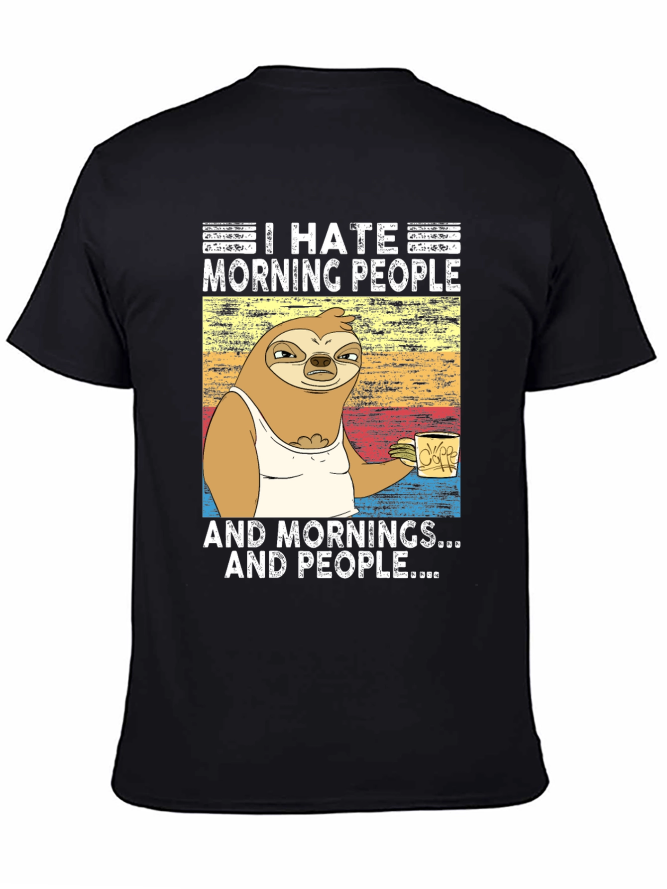 Black I Hate Morning People Sloth Graphic Tee view 4