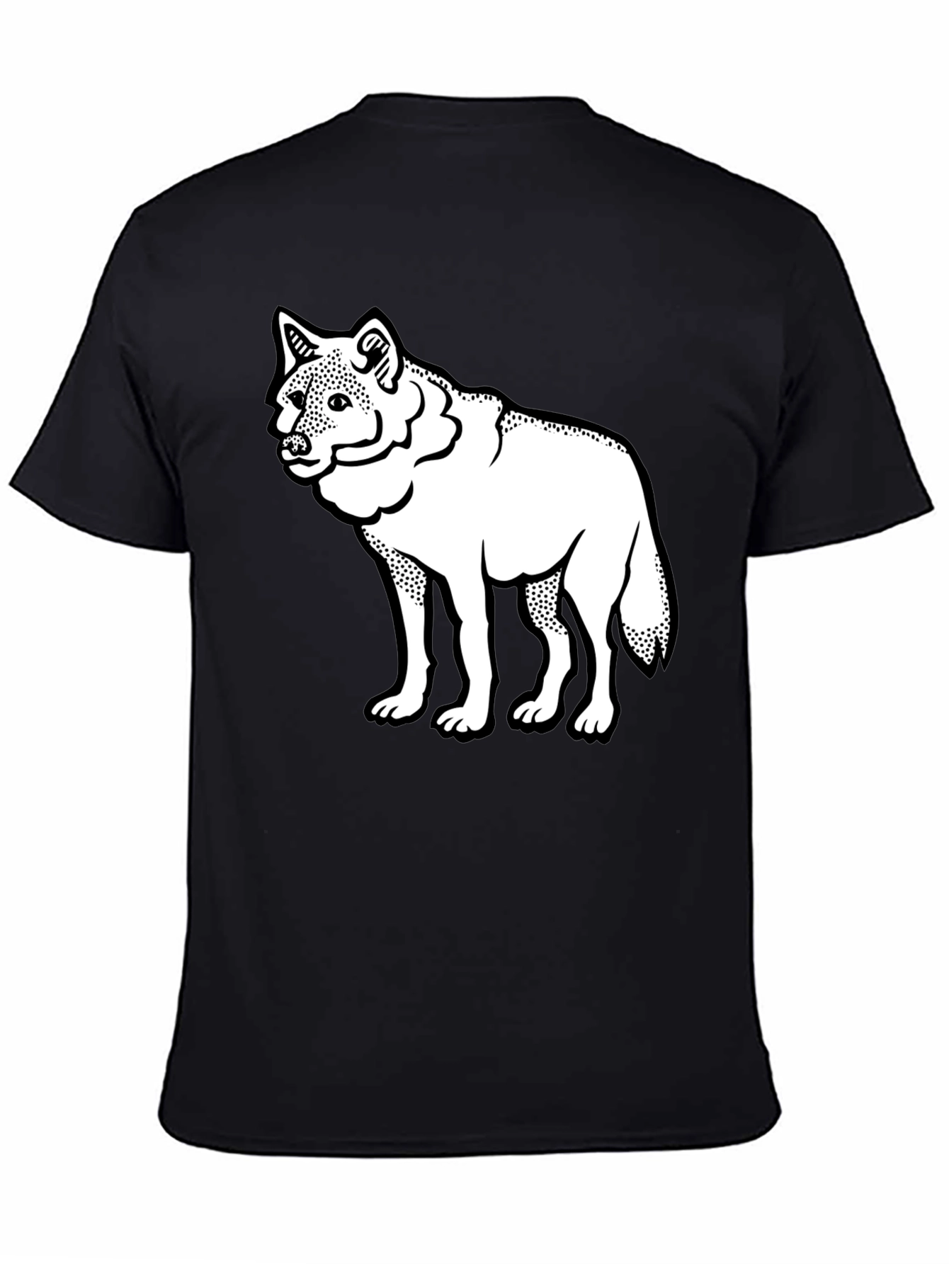 Black Black T-Shirt with White Wolf Graphic Print view 4