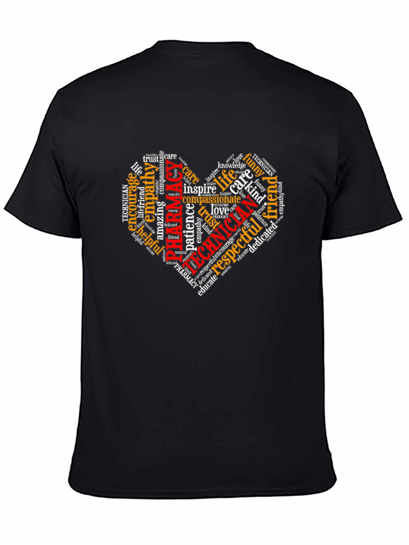 Black Pharmacy Technician Heart Word Art T-Shirt view 4