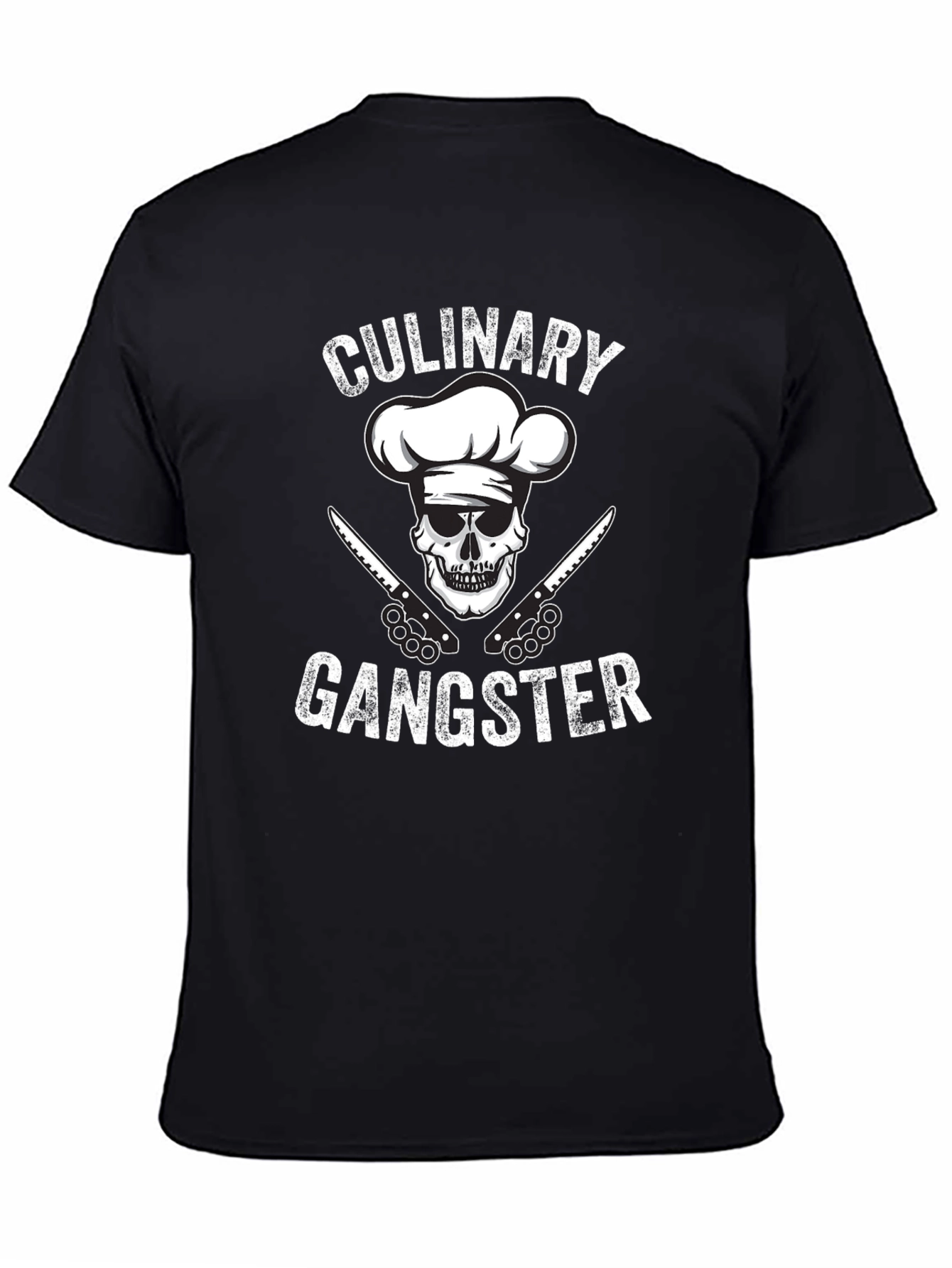 Black Culinary Gangster Black T-Shirt: Skull Chef Design view 4