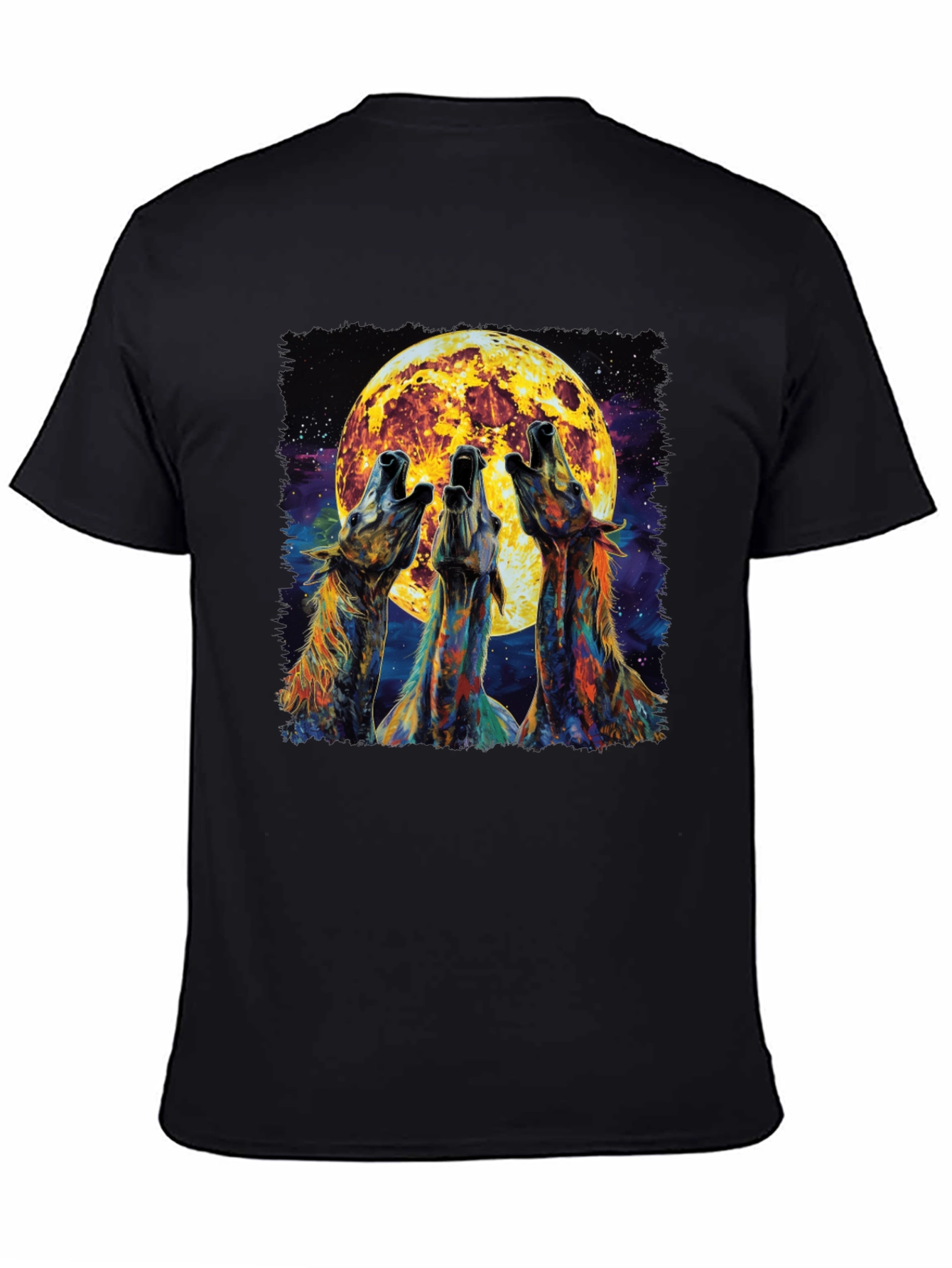 Black Howling Wolves Moon Graphic Tee - Black view 4