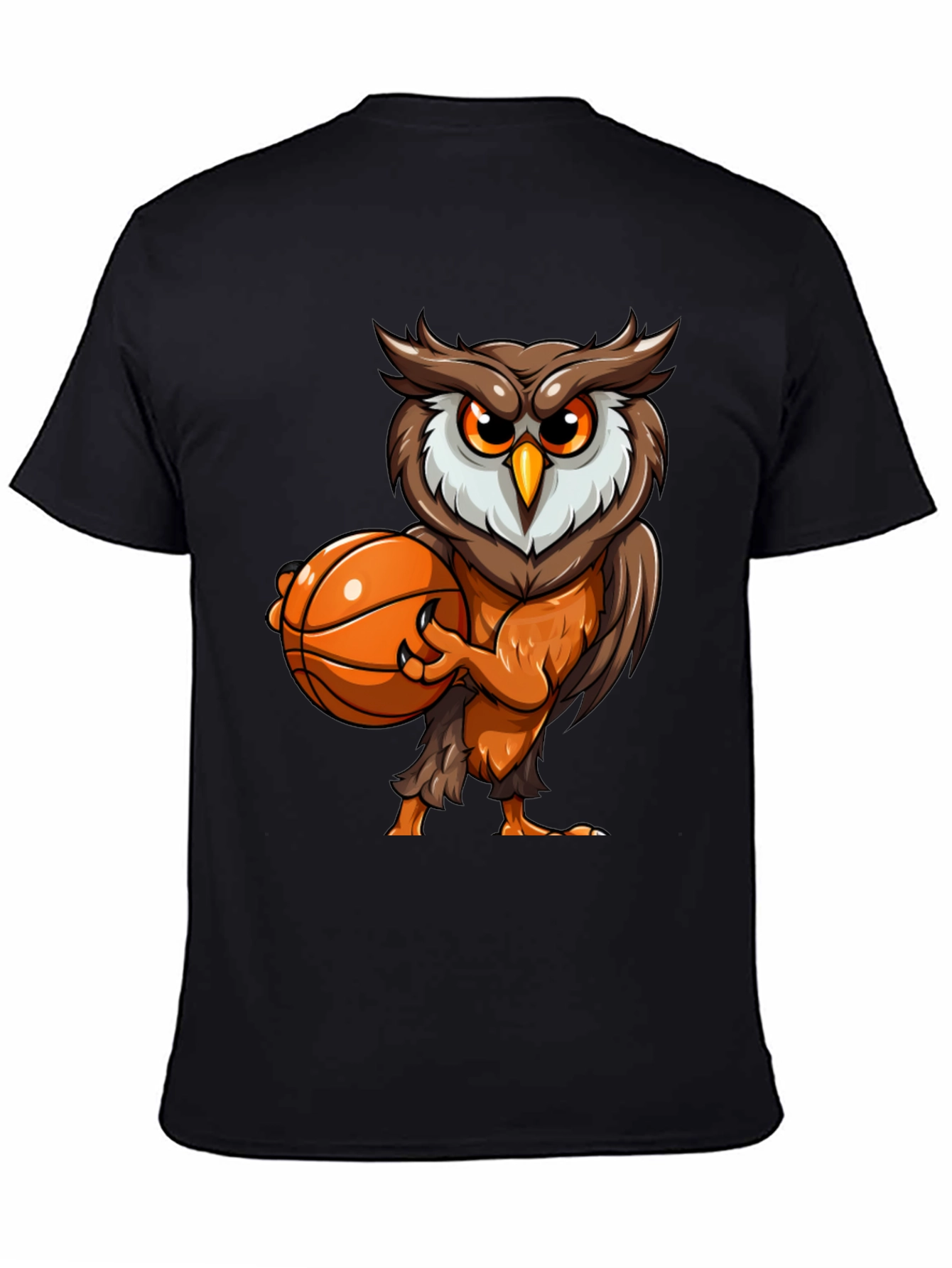 Black Owl Basketball Graphic Tee - Black Cotton T-Shirt view 4