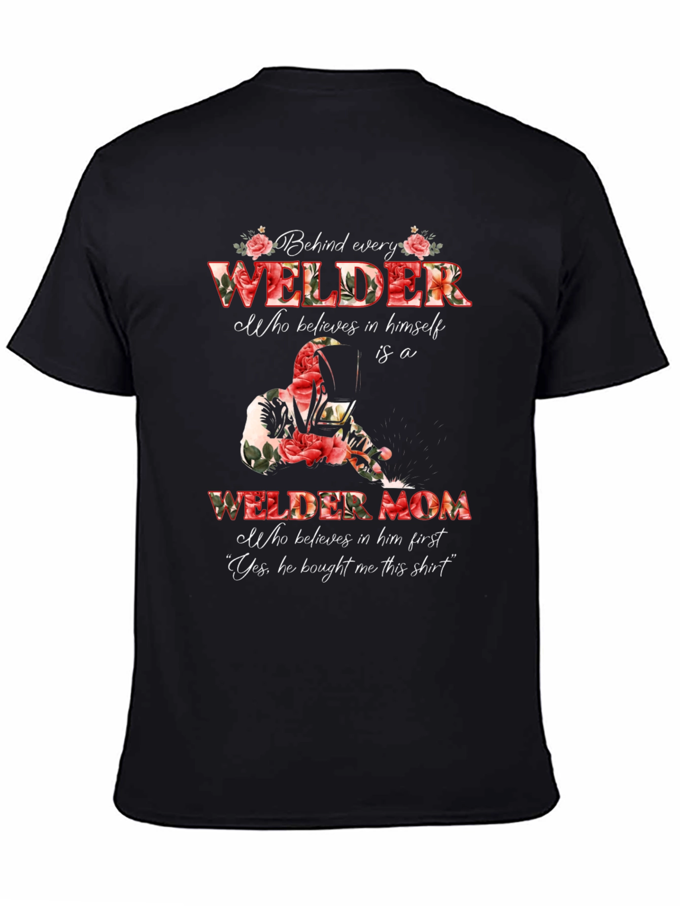 Black Welder Mom Graphic T-Shirt - Floral Design view 4