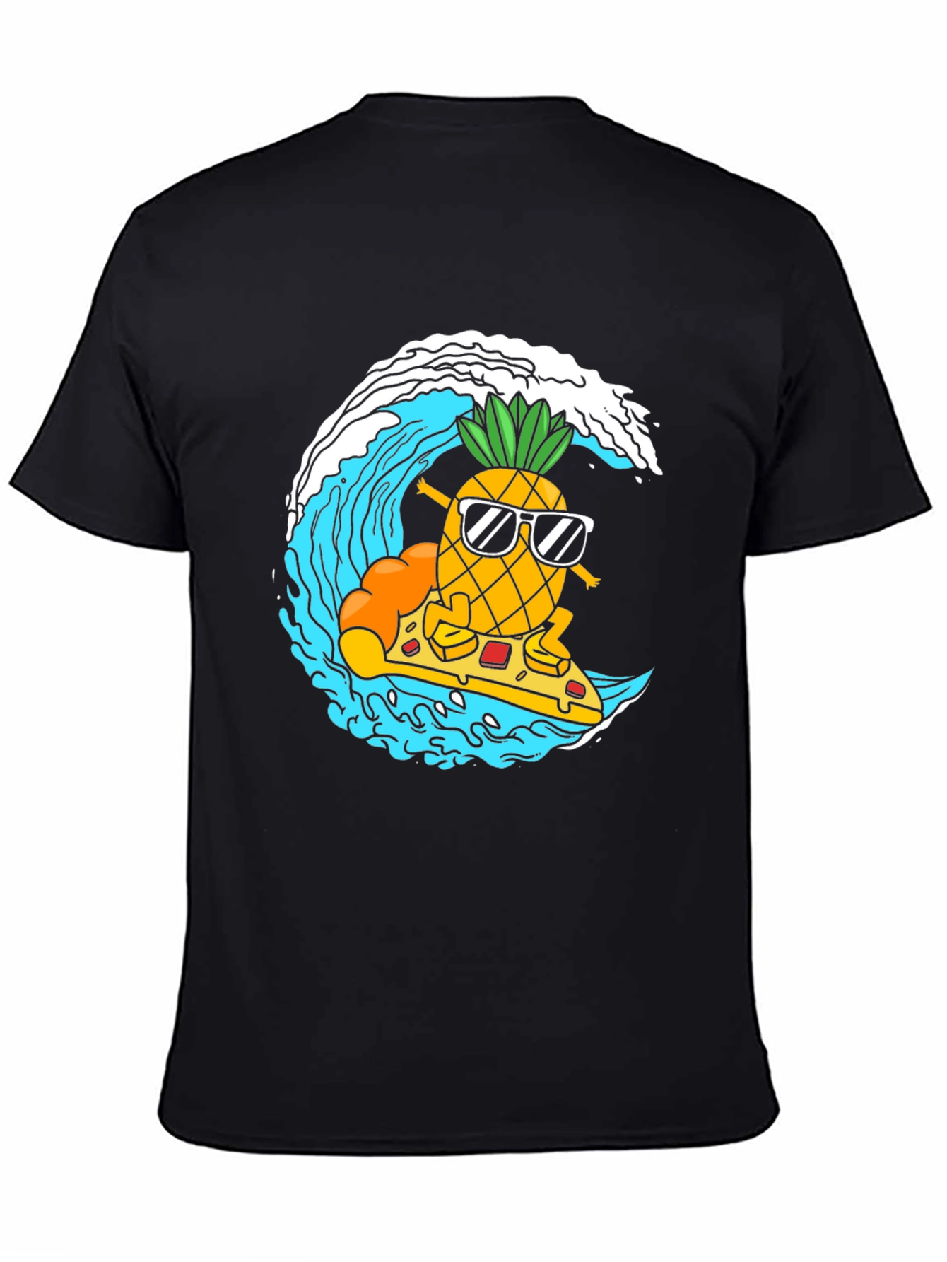 Black Surfing Pineapple Pizza T-Shirt view 4