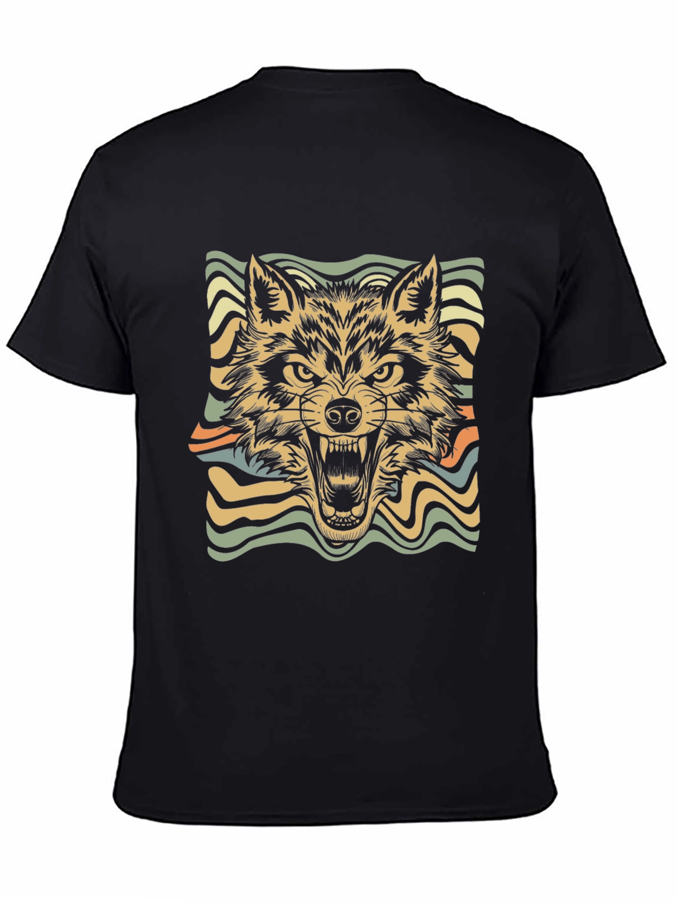 Black Retro Wolf Graphic Tee - Stylish Black T-Shirt view 4