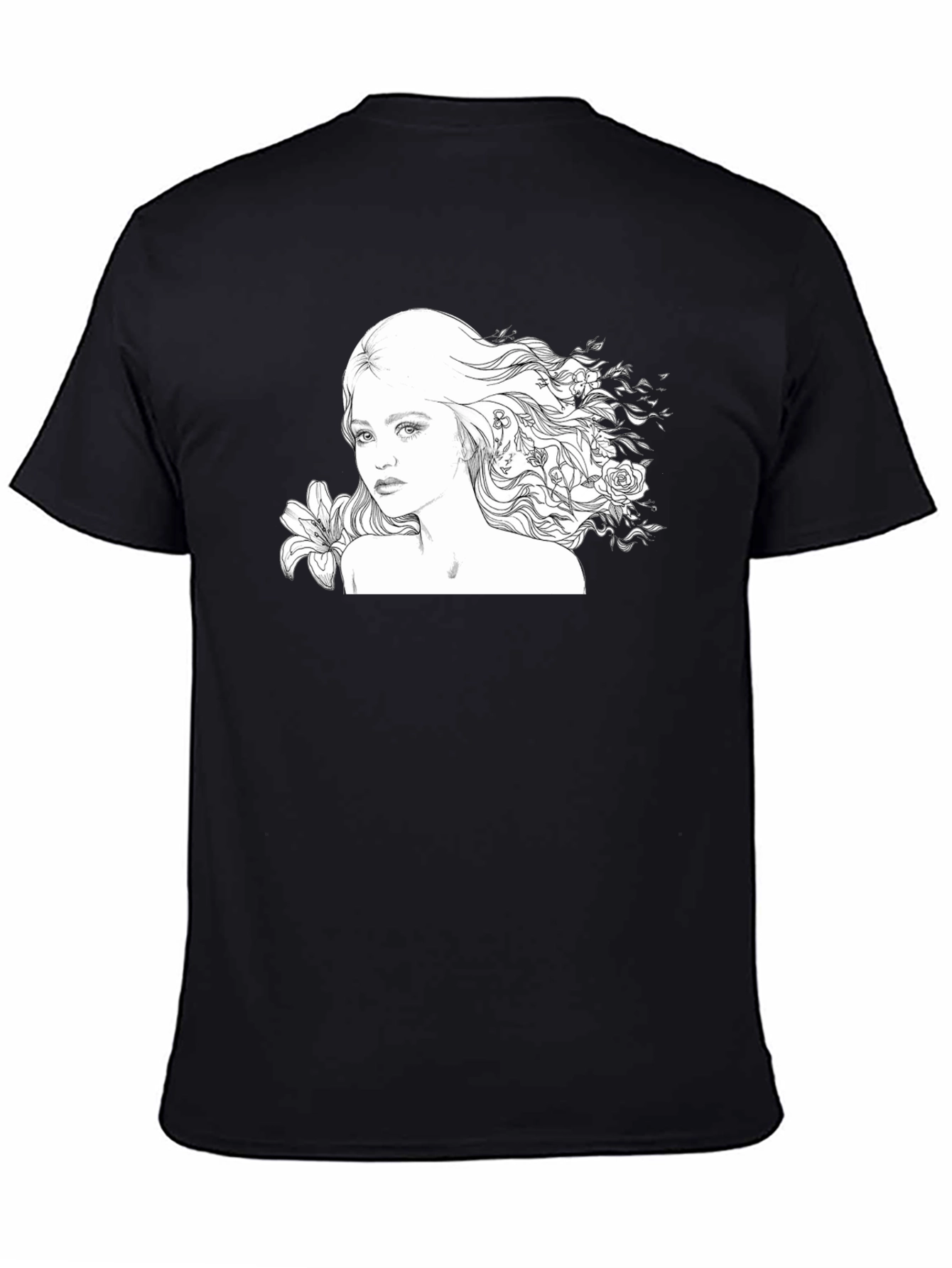Black Floral Woman Graphic Tee - Black Cotton Blend view 4