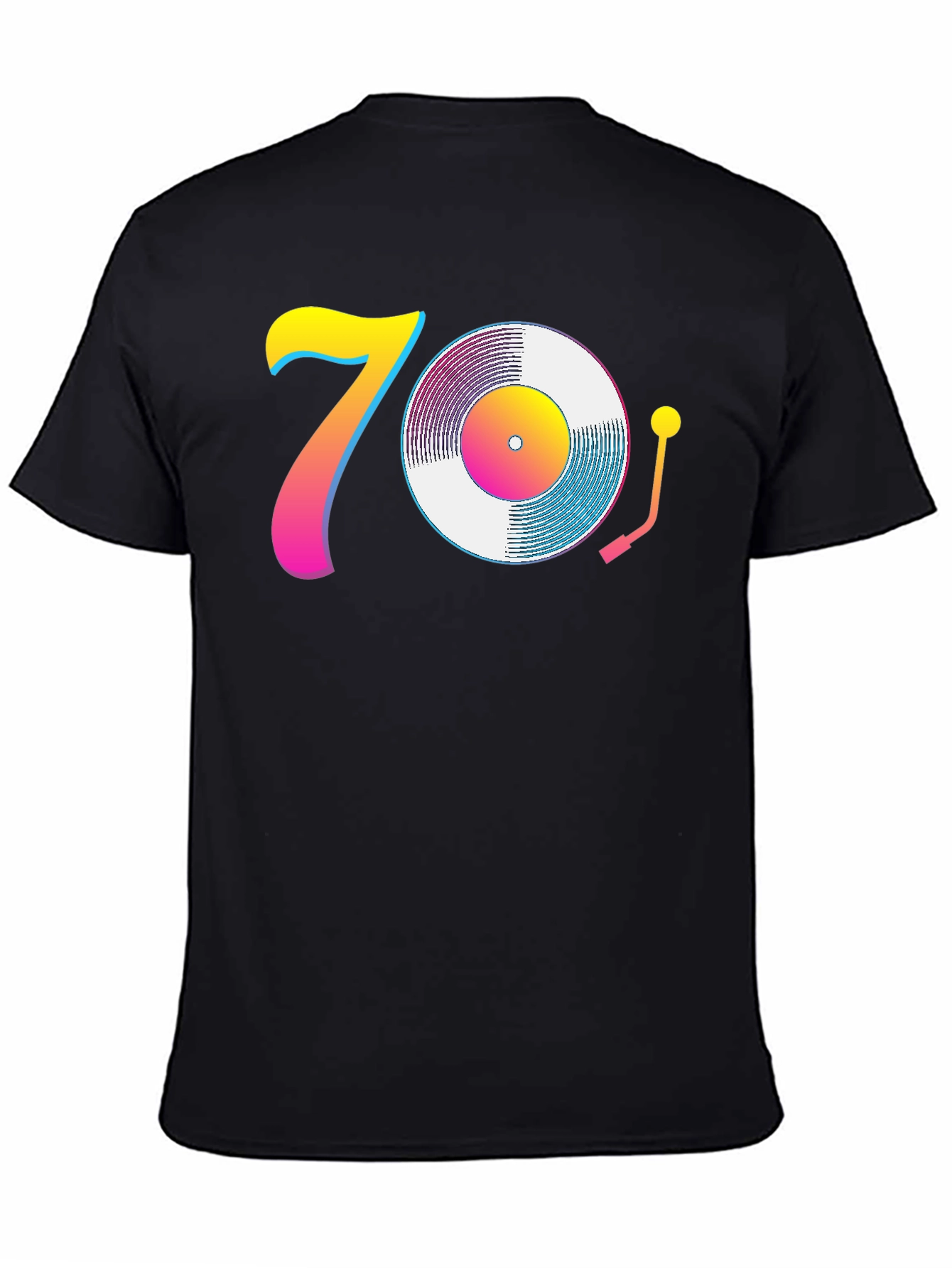 Black 70s Retro Vinyl Record T-Shirt - Black view 4