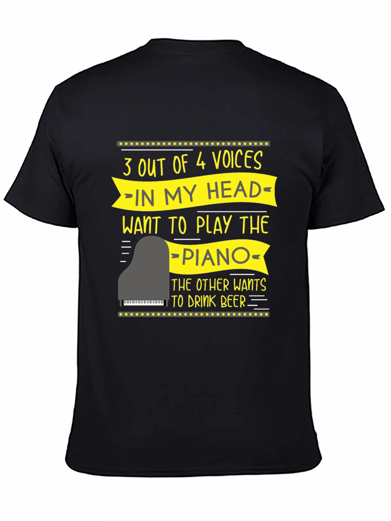 Black Funny Piano Player T-Shirt - 3 Out of 4 Voices view 4
