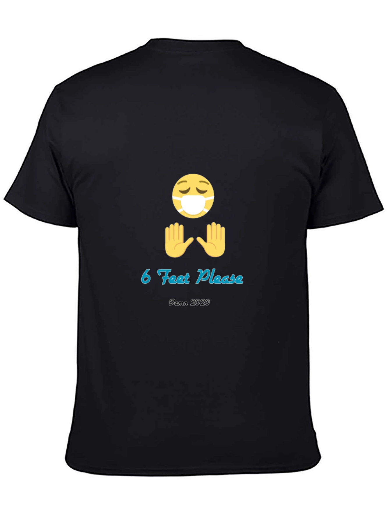 Black Social Distancing T-Shirt: 6 Feet Please, Masked Emoji view 4