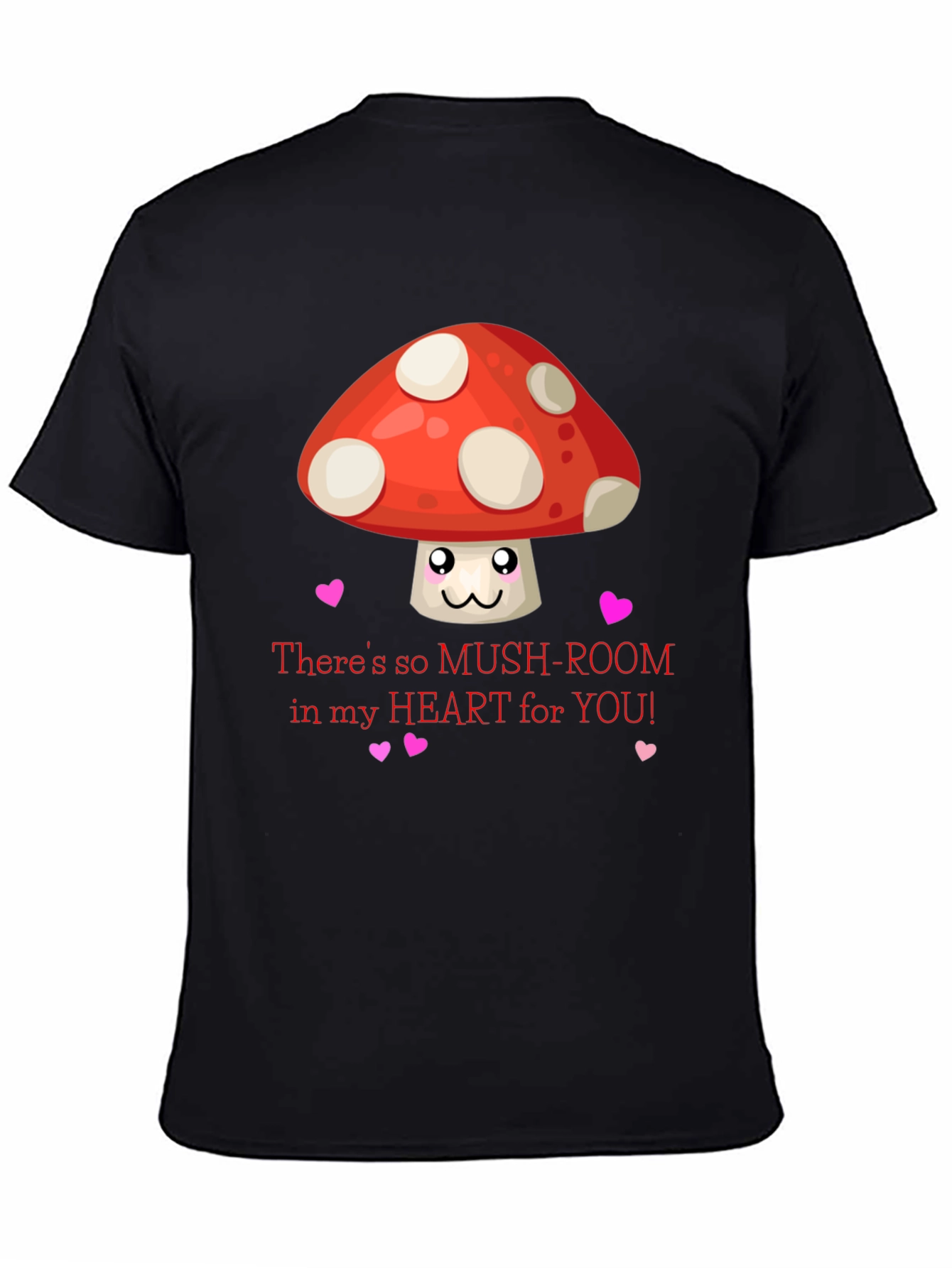 Black Mushroom Heart Valentine T-Shirt, Cute Love Tee view 4