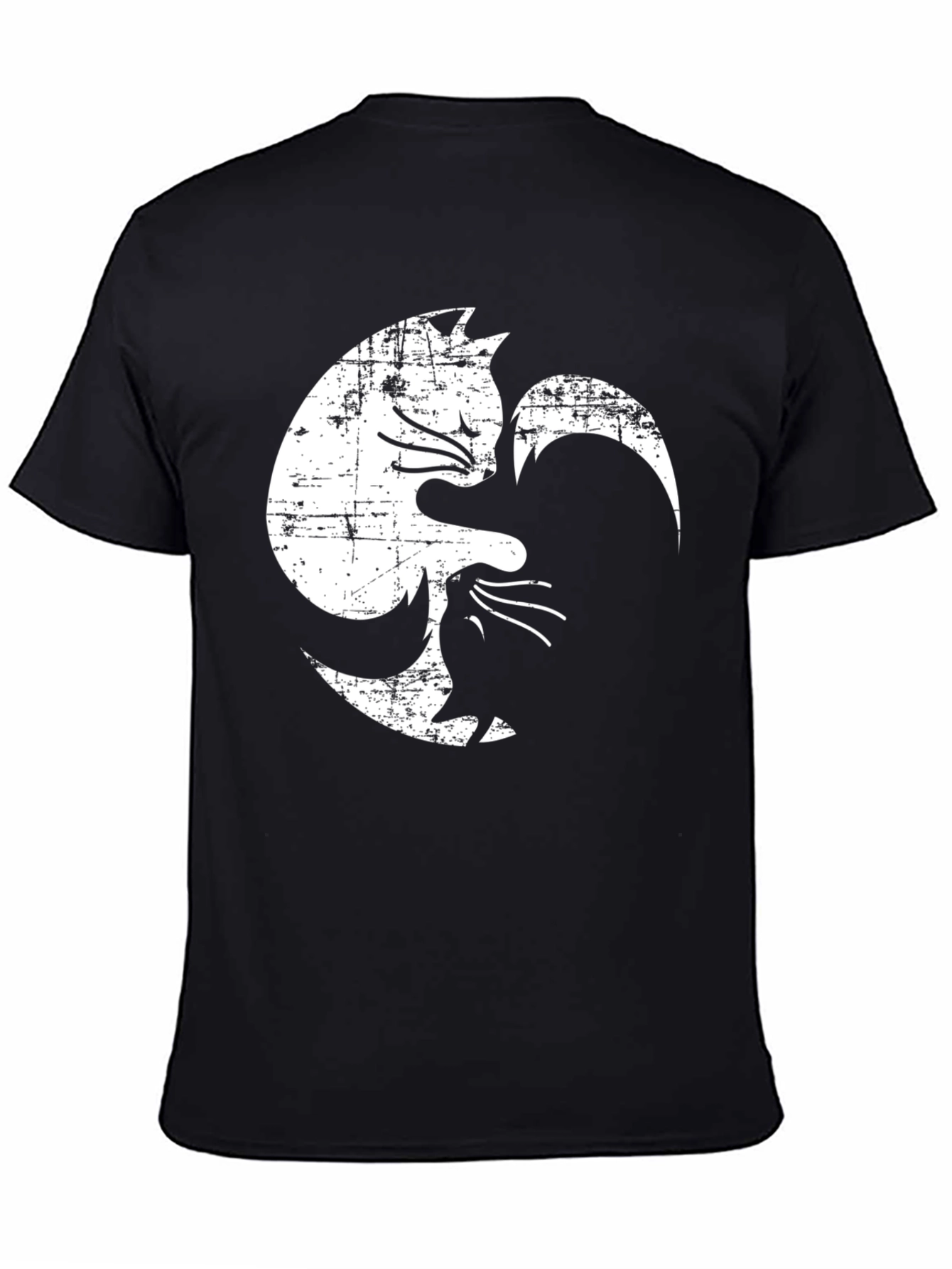 Black Yin Yang Cats T-Shirt - Distressed Graphic view 4