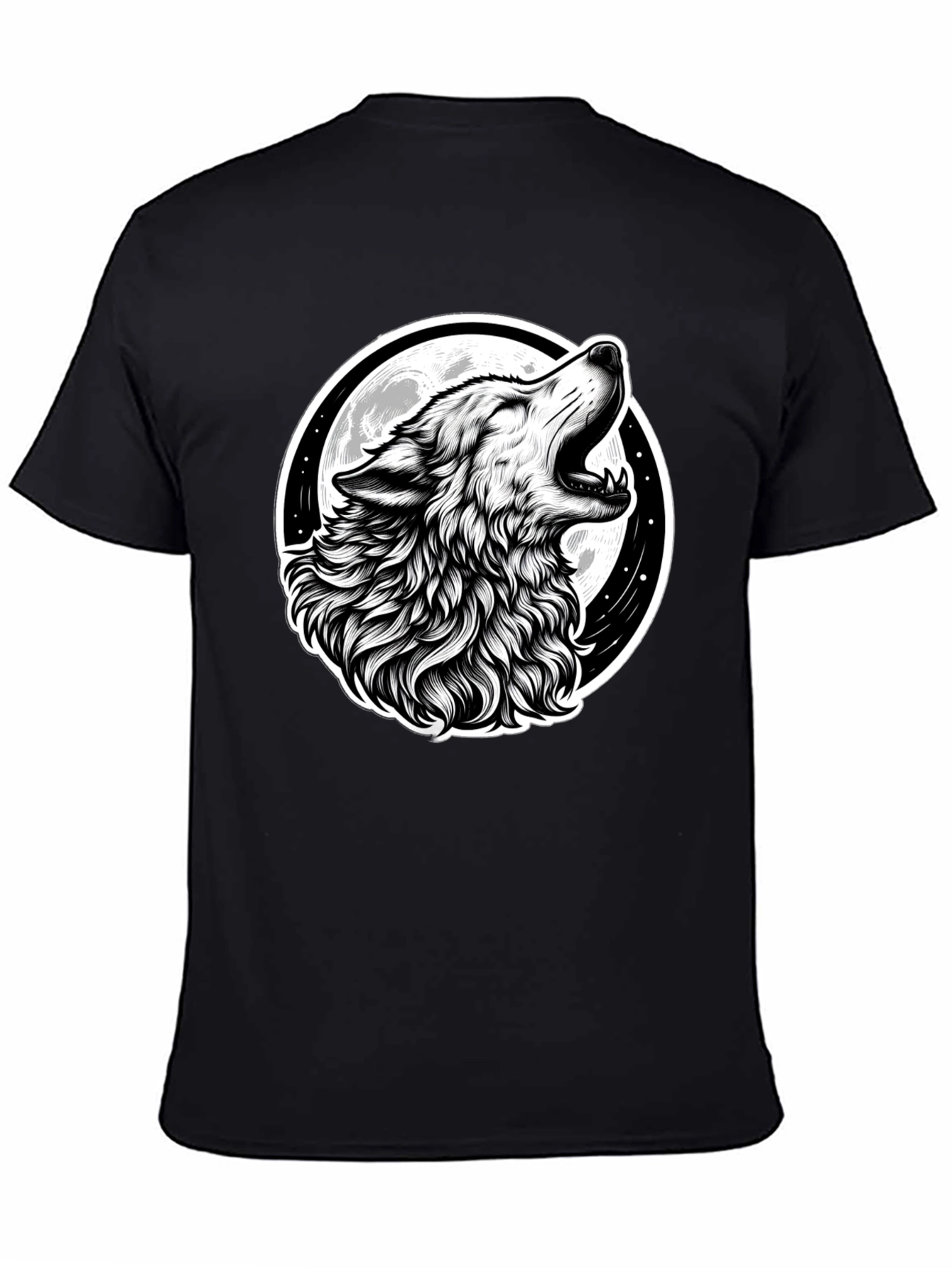 Black Wolf Moon Graphic Tee - Black Cotton T-Shirt view 4