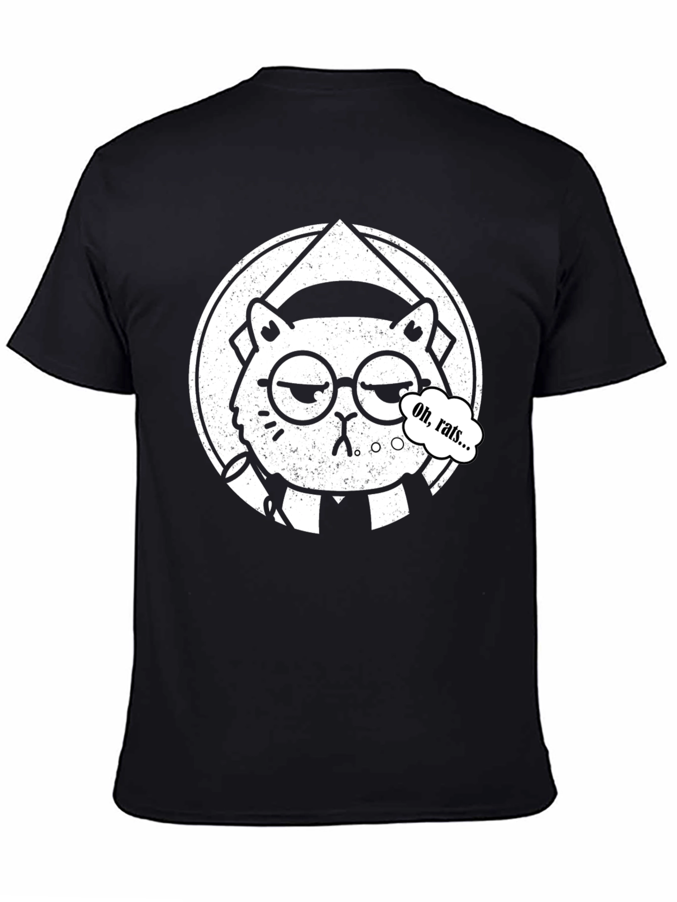 Black Oh Rats! Black T-Shirt with Cartoon Cat view 4