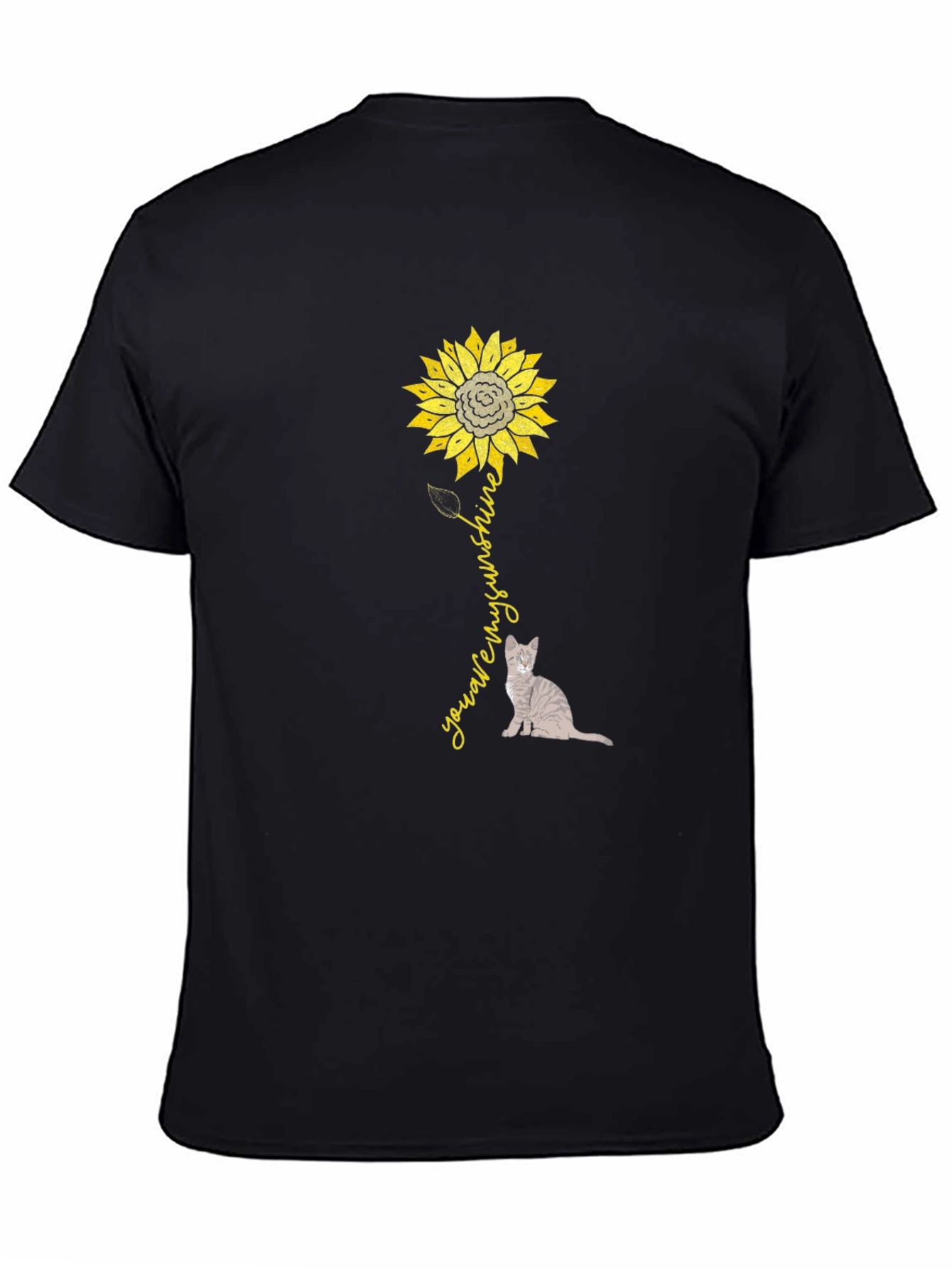 Black Sunflower Cat Graphic T-Shirt view 4