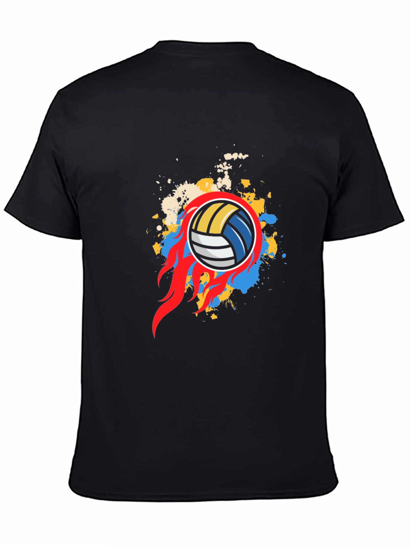 Black Flaming Volleyball Graphic Tee - Black Cotton Shirt view 4