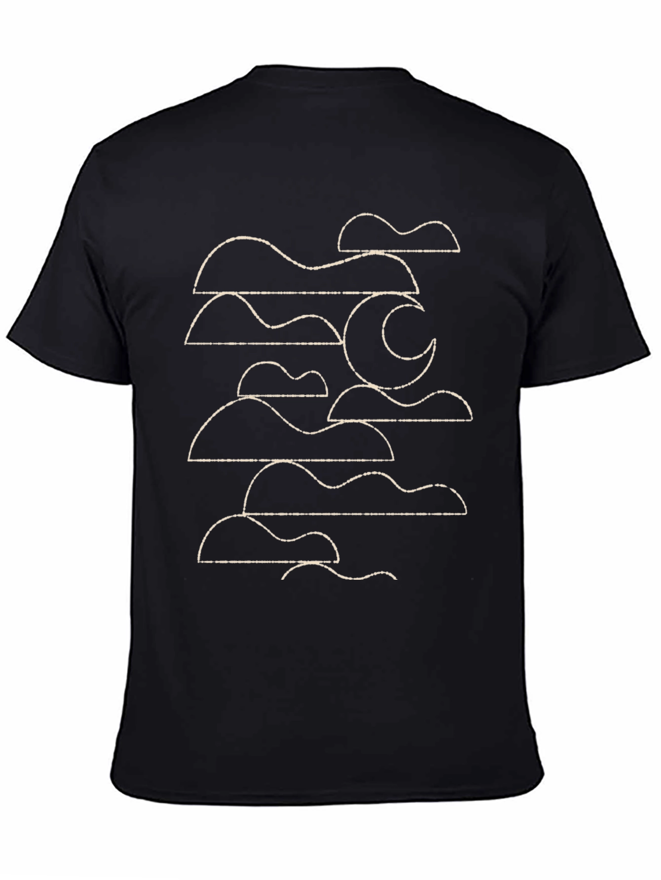 Black Abstract Moon & Clouds Graphic Tee - Black Cotton T-Shirt view 4